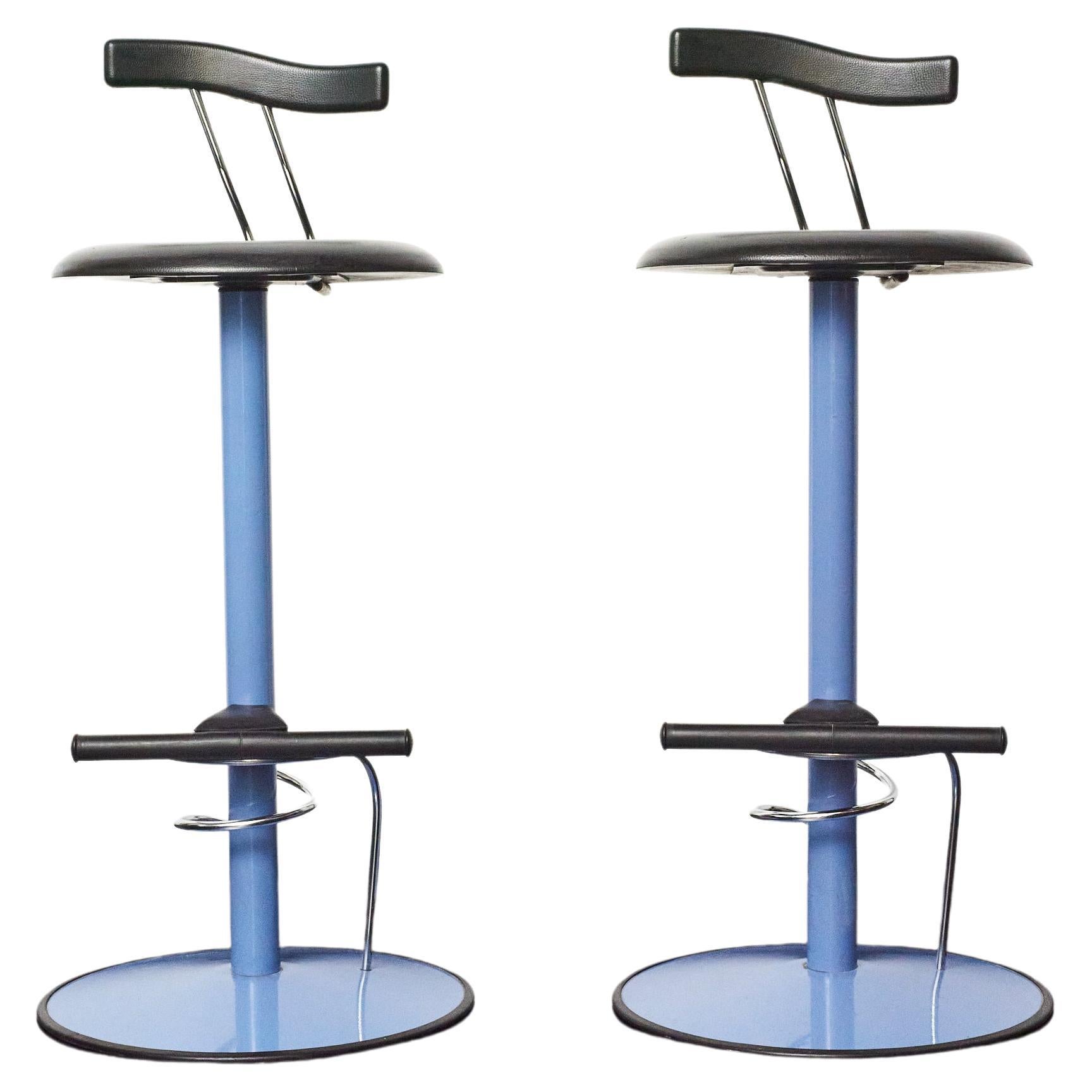 Pair of Purple Postmodern Memphis Style Bar Stools, Italy 1980s