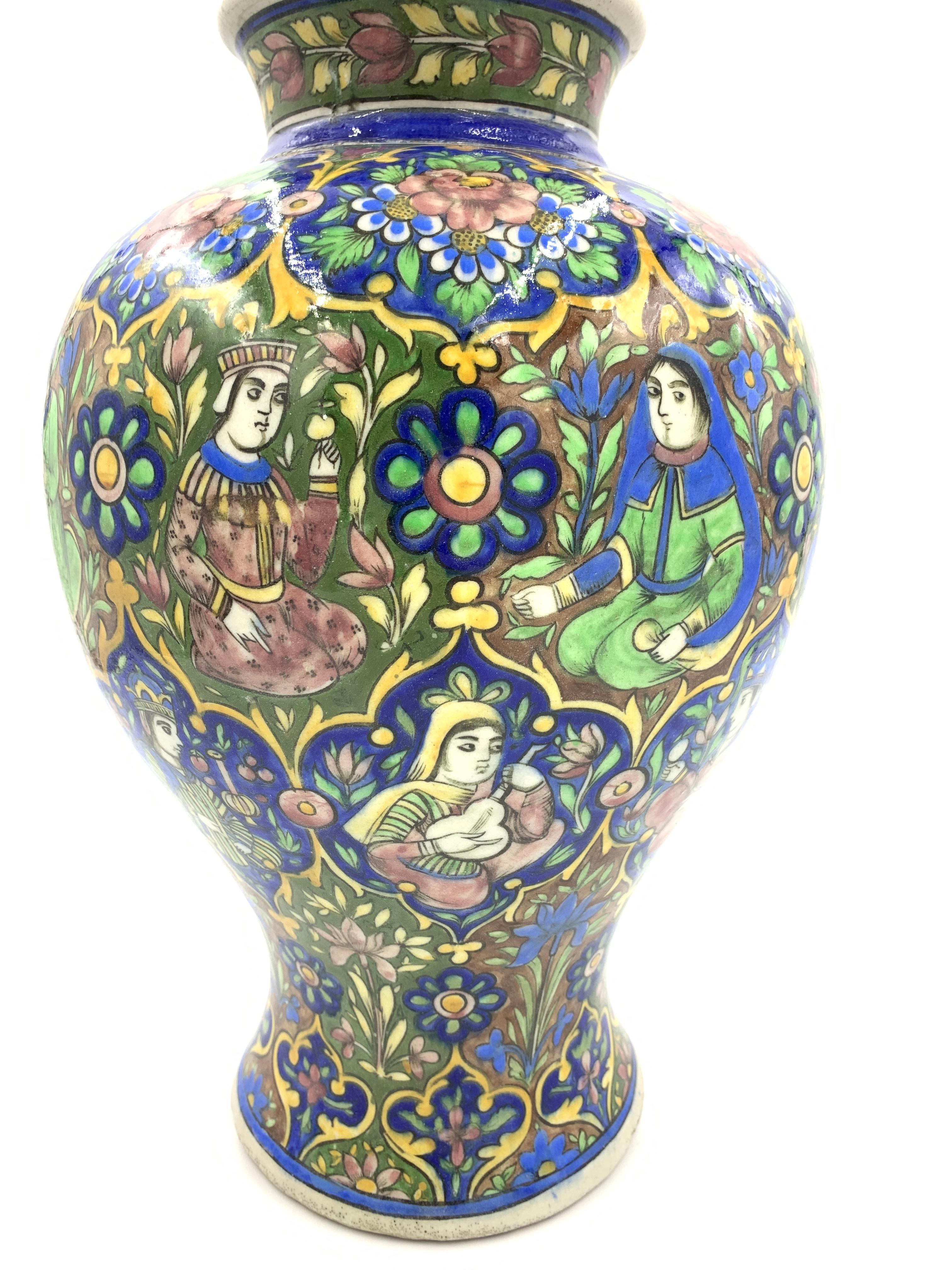 Pair of Qajar Vases with Floral Design, 19th Century 6