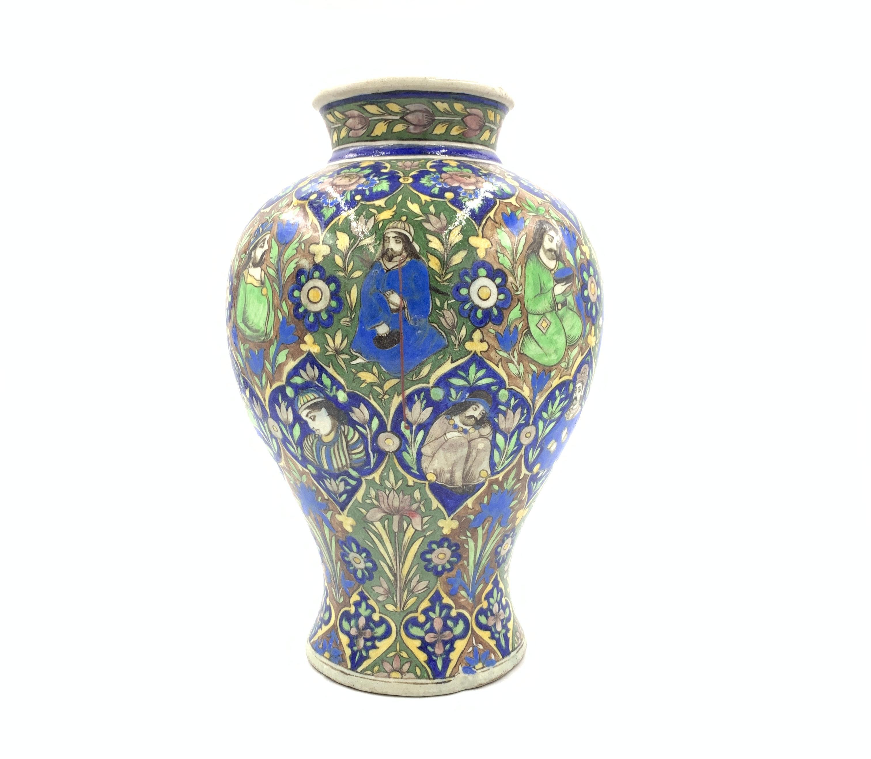 Asian Pair of Qajar Vases with Floral Design, 19th Century