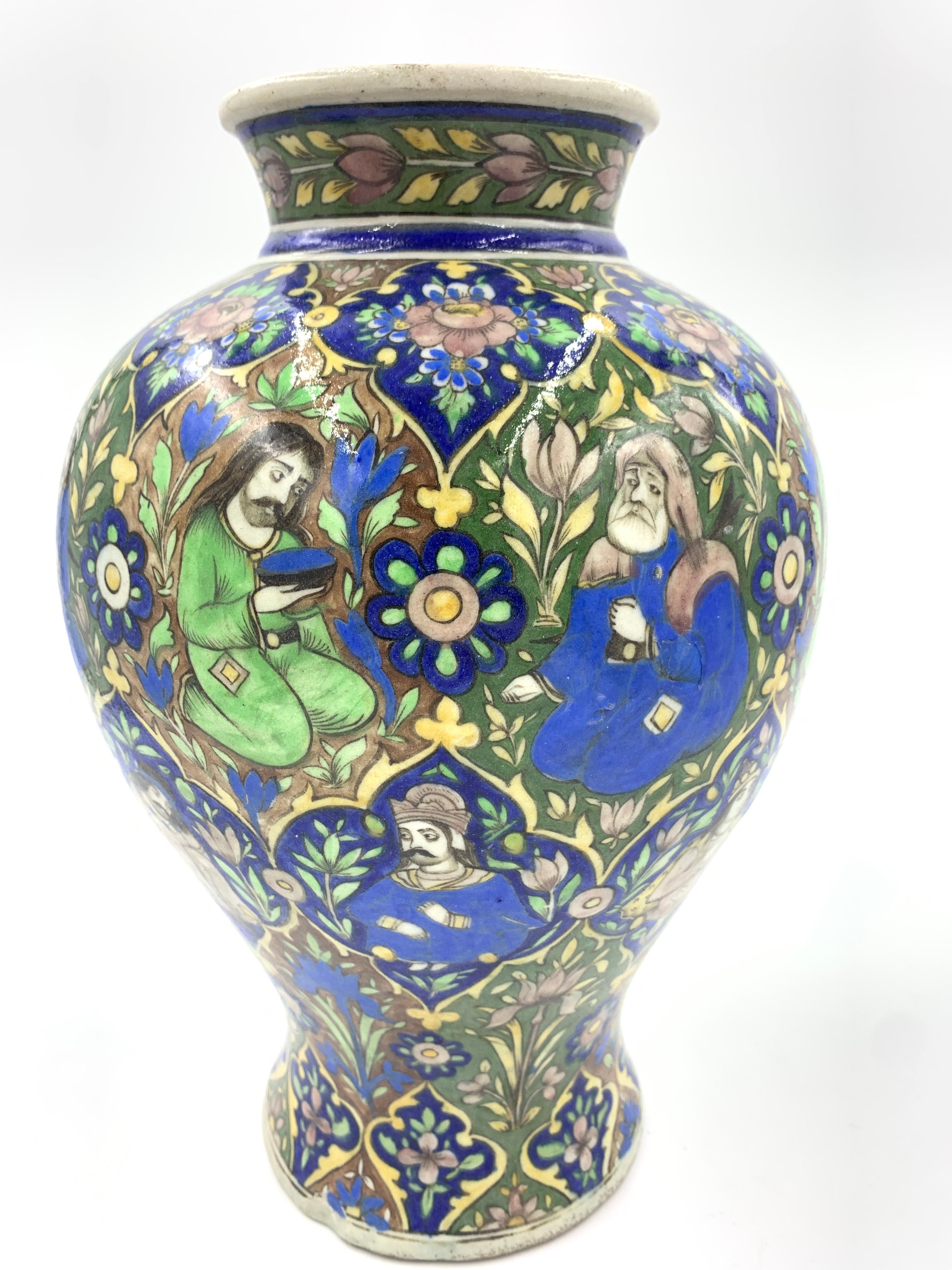 Porcelain Pair of Qajar Vases with Floral Design, 19th Century