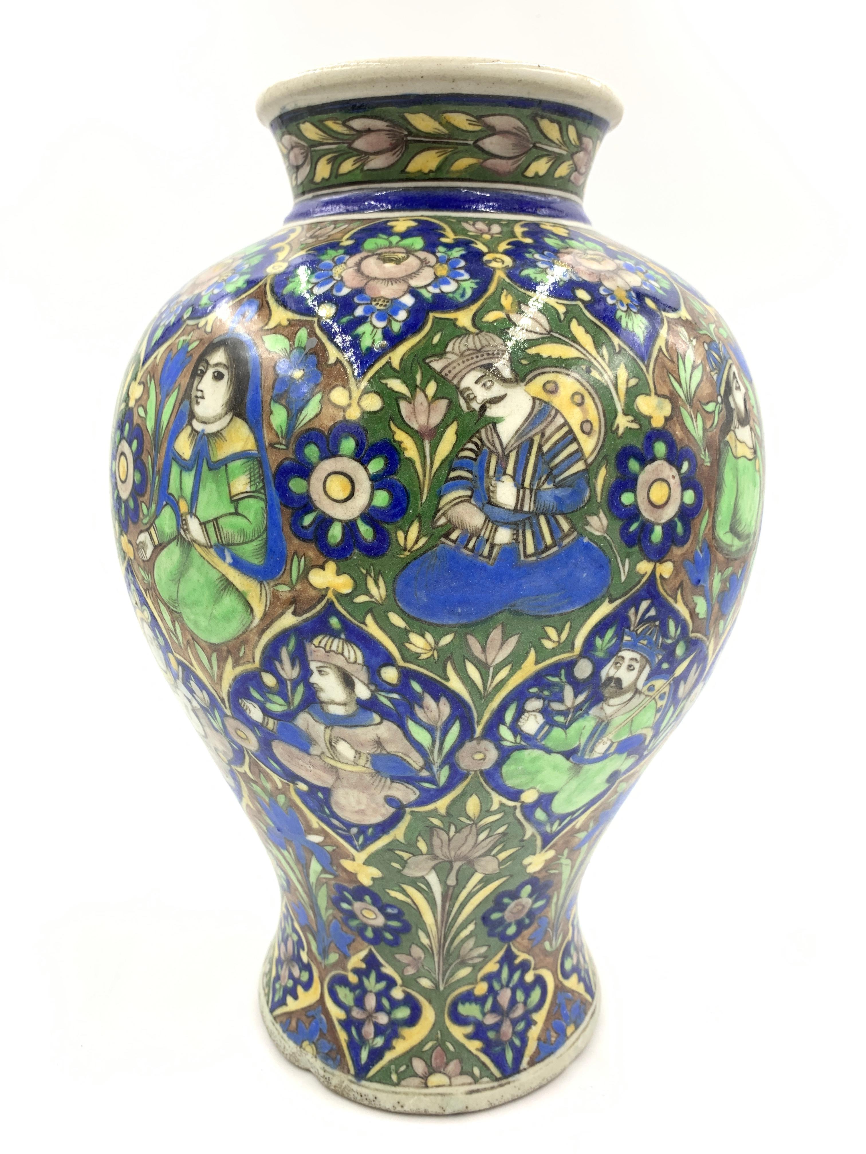 Pair of Qajar Vases with Floral Design, 19th Century 2