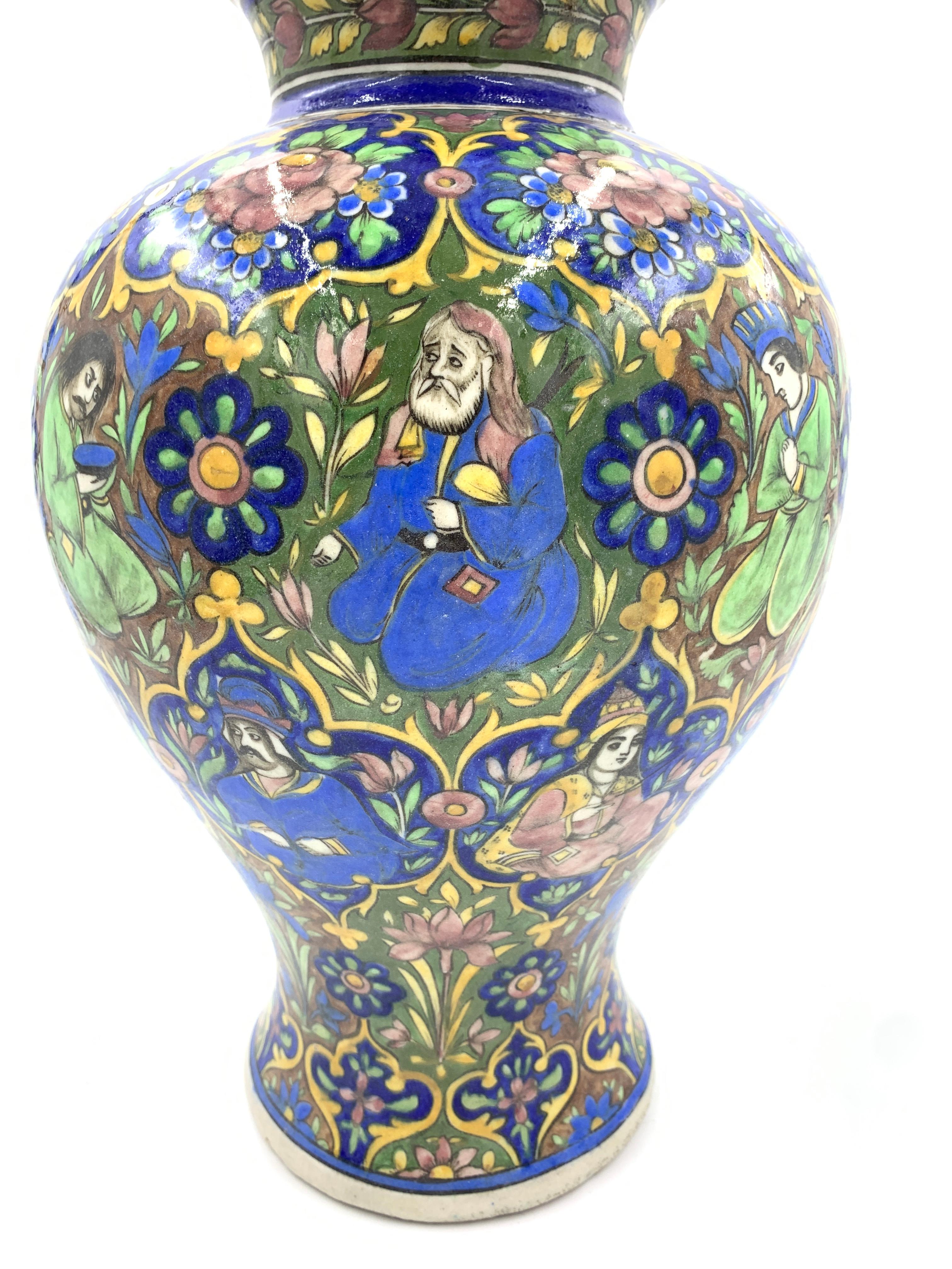 Pair of Qajar Vases with Floral Design, 19th Century 4