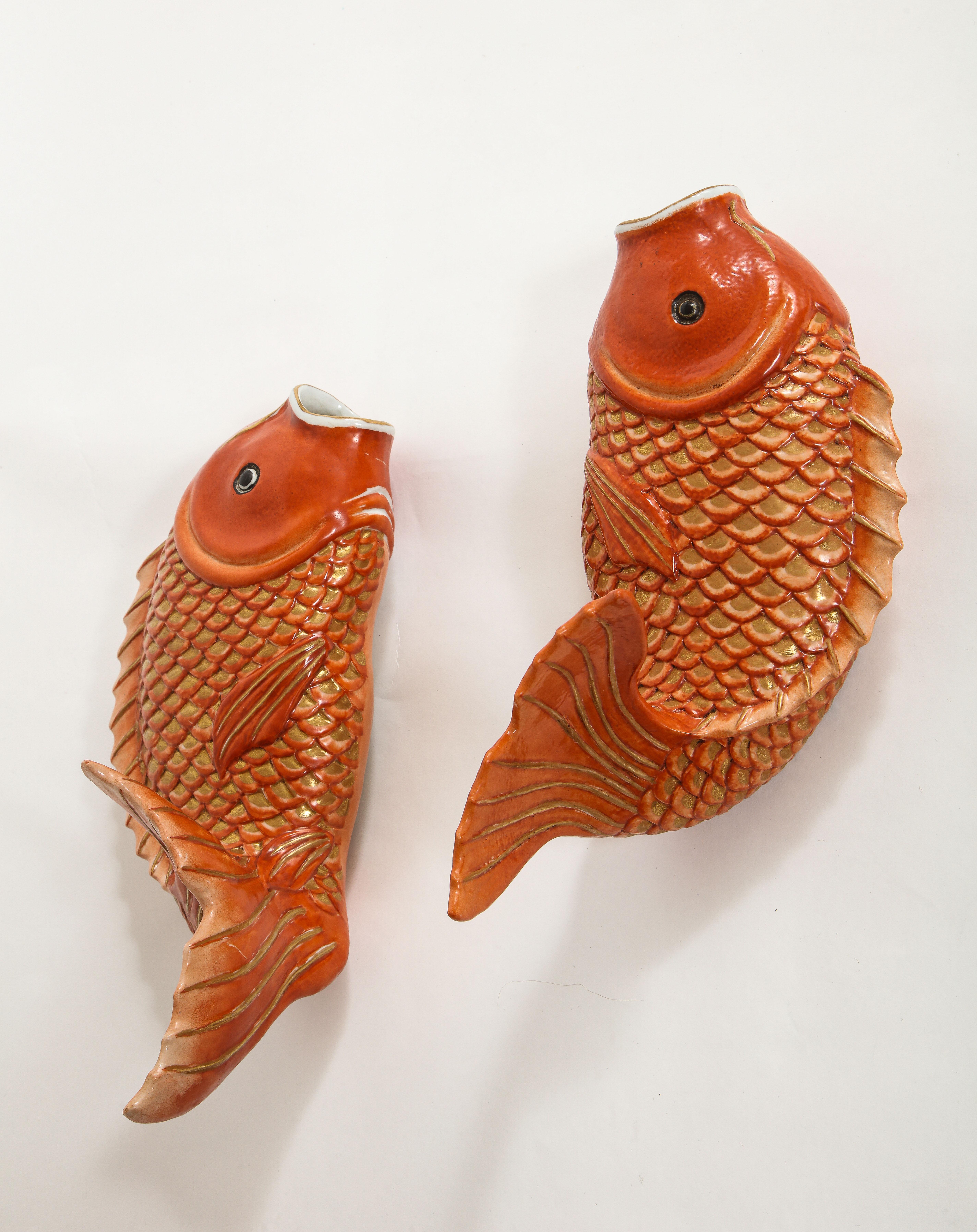 Early 19th Century Pair of Qing Dynasty, 18th/19th C. Chinese Porcelain Carp Form Wall Brackets