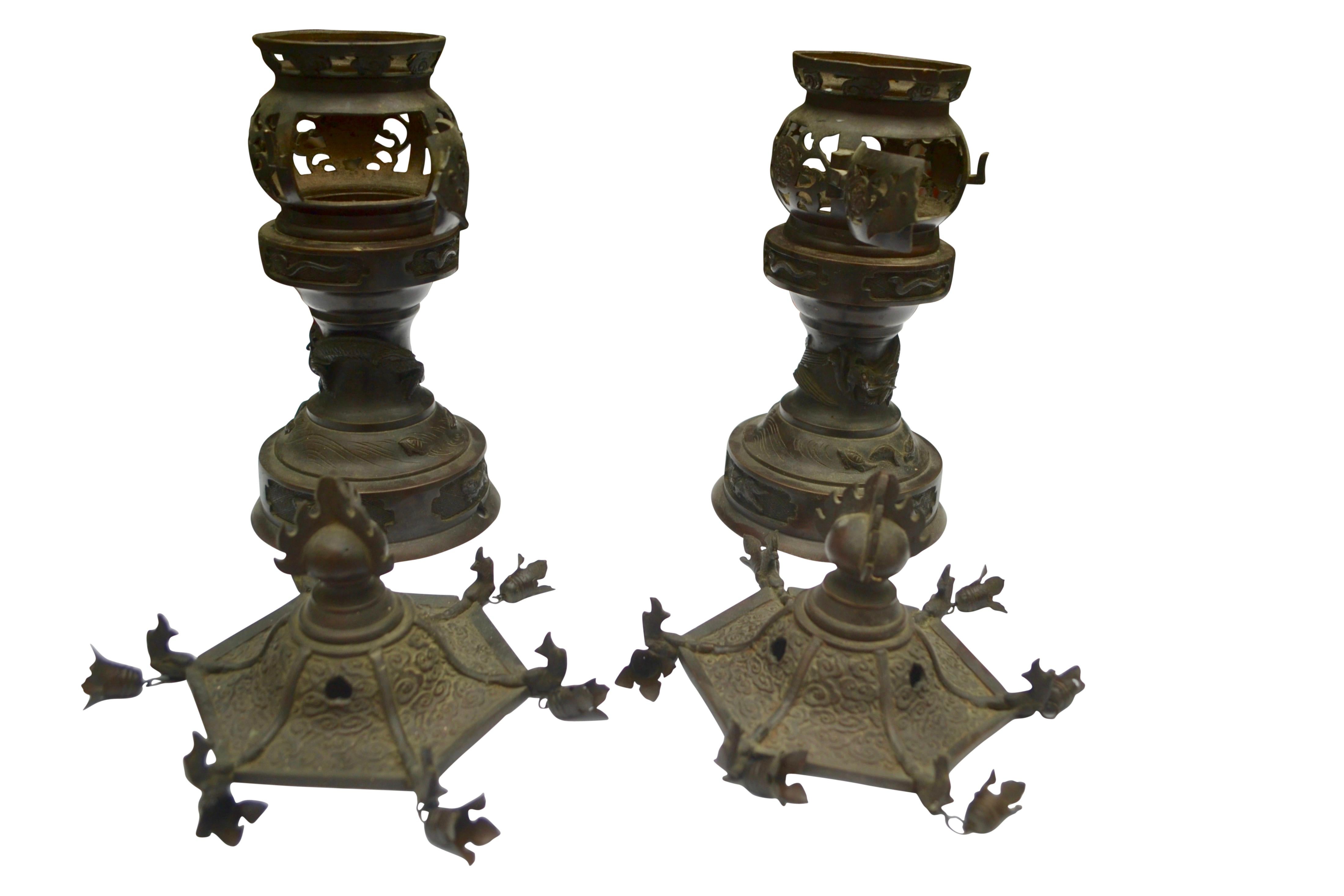 19th Century Pair of Qing Dynasty Patinated Bronze Censors/Perfume Burners
