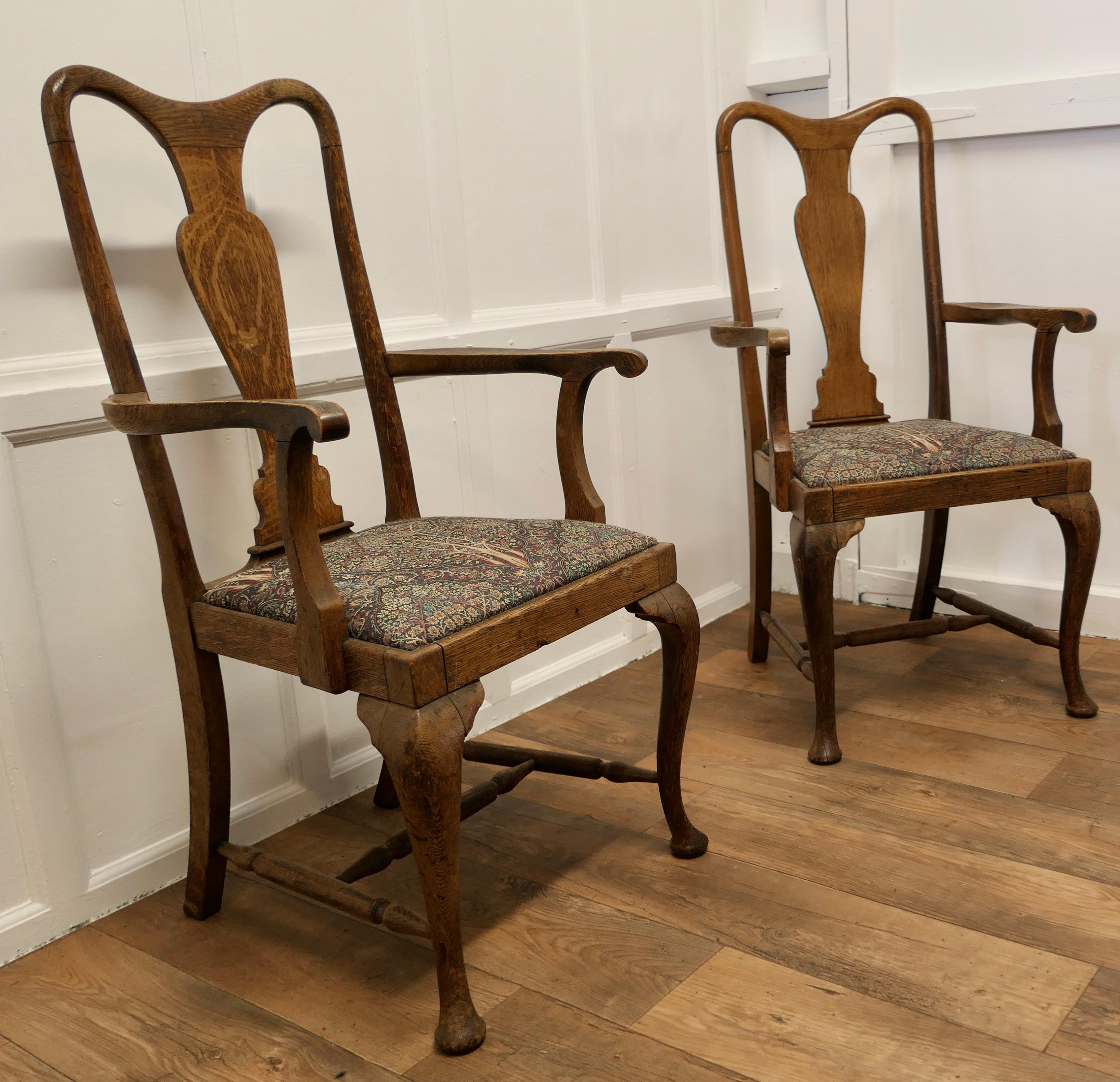 Sheraton Pair of Queen Anne Style Oak Carver Chairs a Lovely Looking Pair