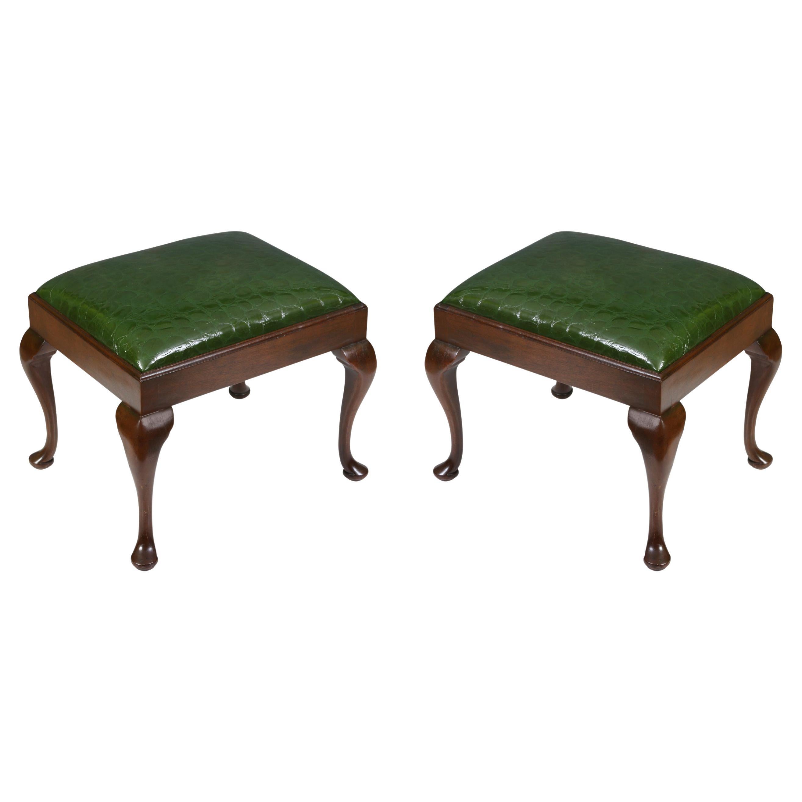 A Pair of Queen Anne Style Walnut Benches For Sale