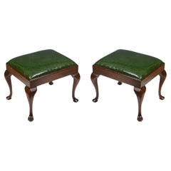 Vintage A Pair of Queen Anne Style Walnut Benches