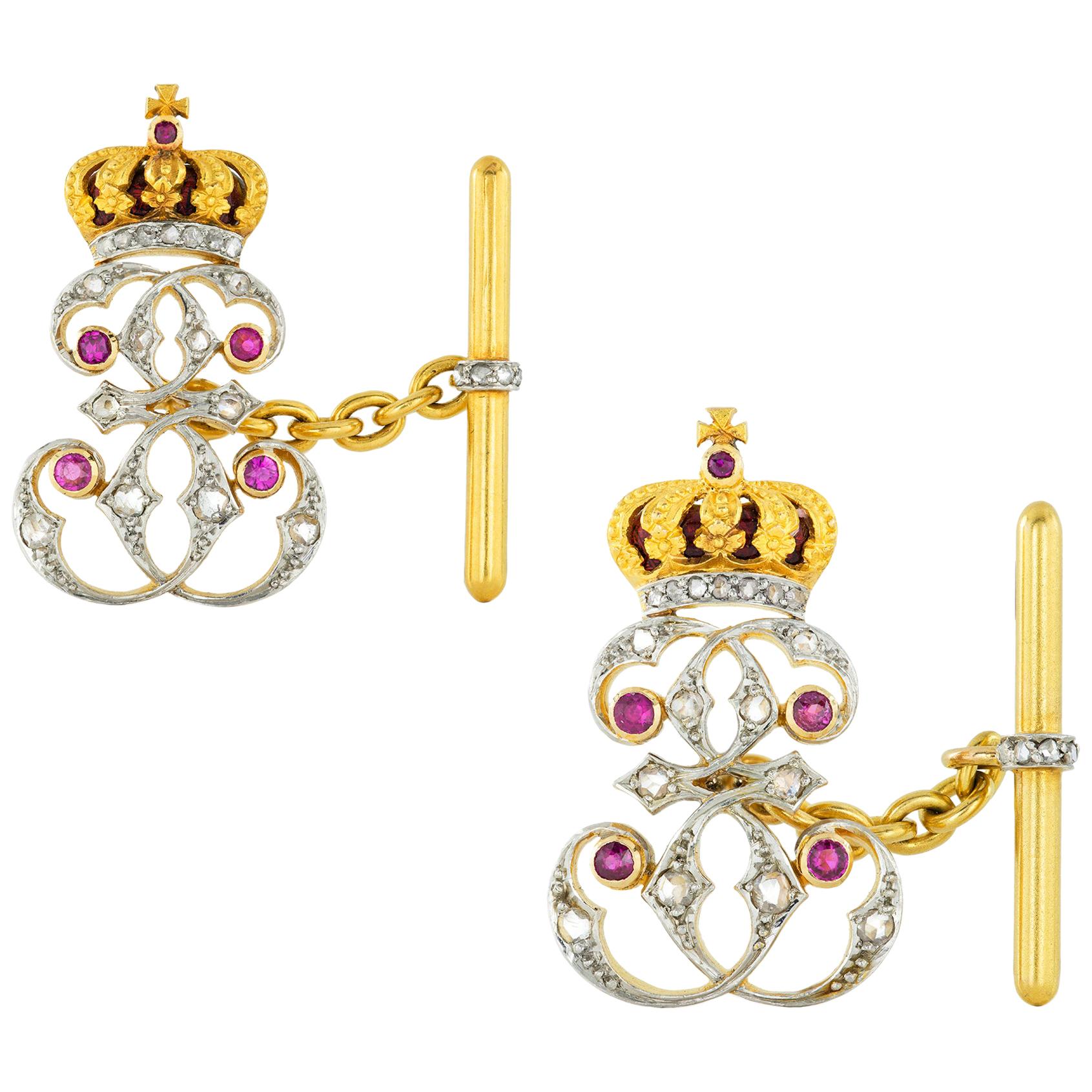 Paar Präsentations-Manschettenknöpfe von Königin Elisabeth von Rumänien im Angebot