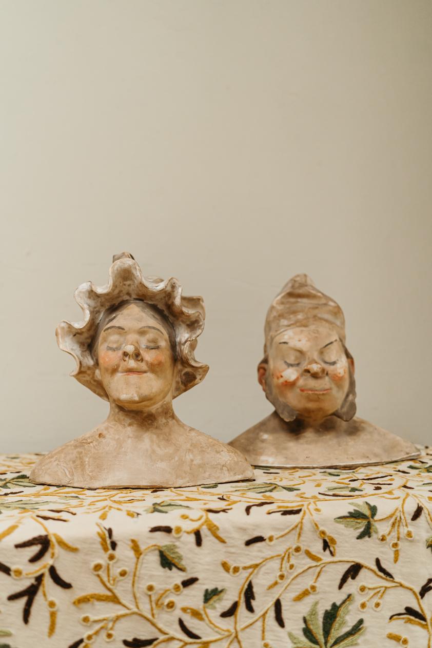 19th Century Pair of Quirky Plaster Figures, Signed E. Siegl For Sale