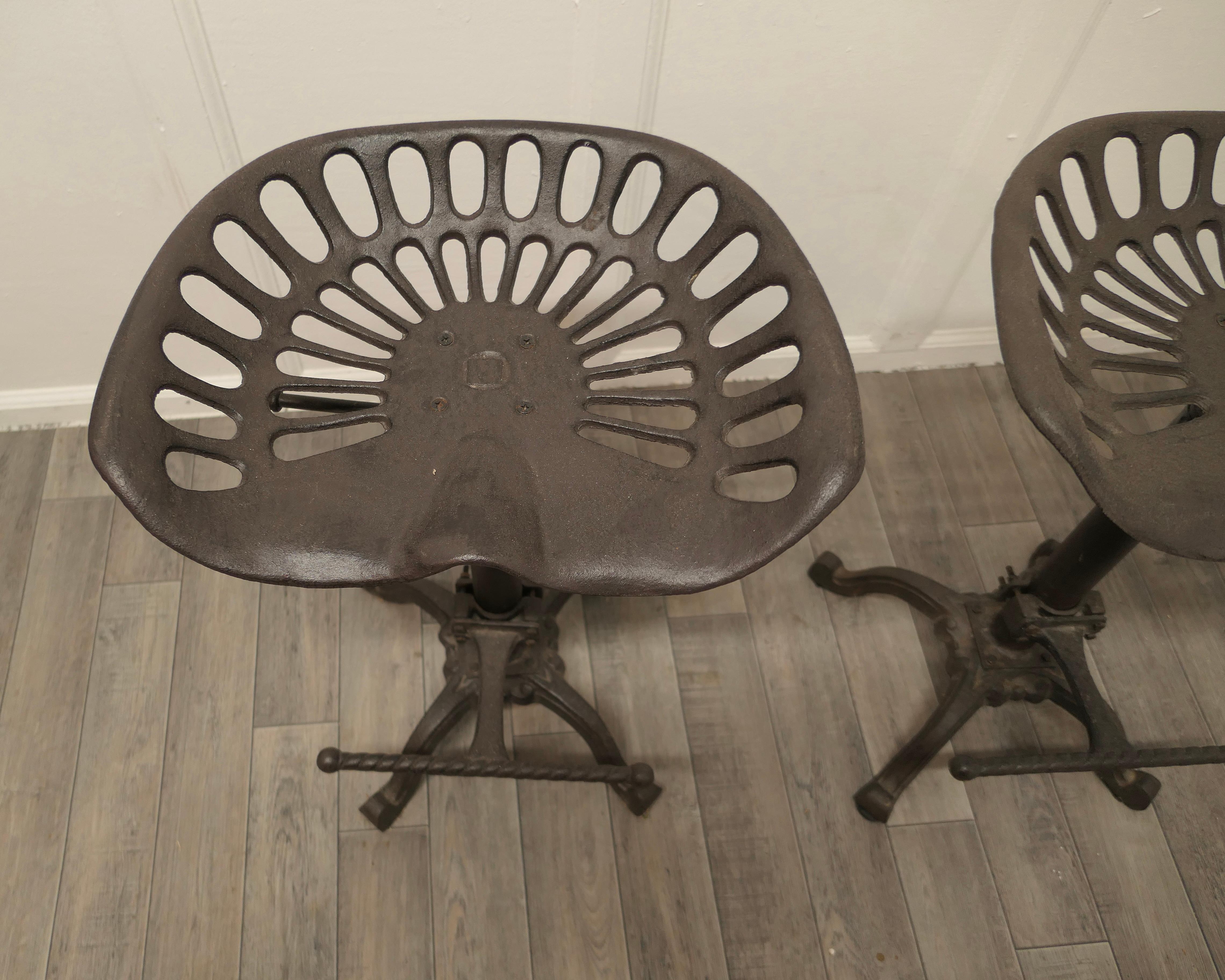 Industrial Pair of Quirky Tractor Seat Kitchen/Bar High Stools For Sale