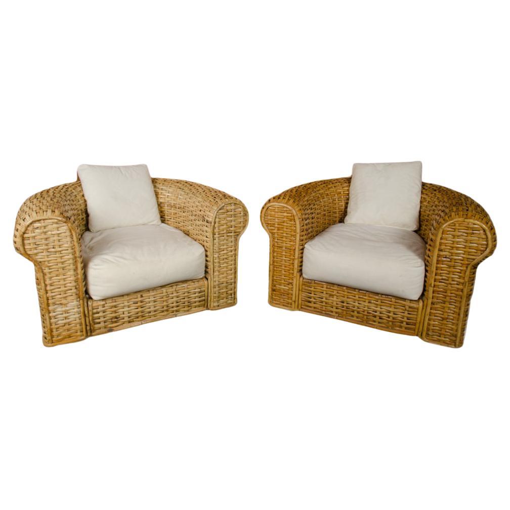 Pair of Ralph Lauren Home Polo Collection Woven Rattan Armchairs, Late 20th c. For Sale