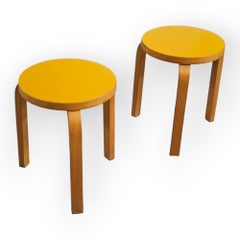 A Pair of Rare Alvar Aalto Stools 60 in Original Yellow Formica, Artek 1950s