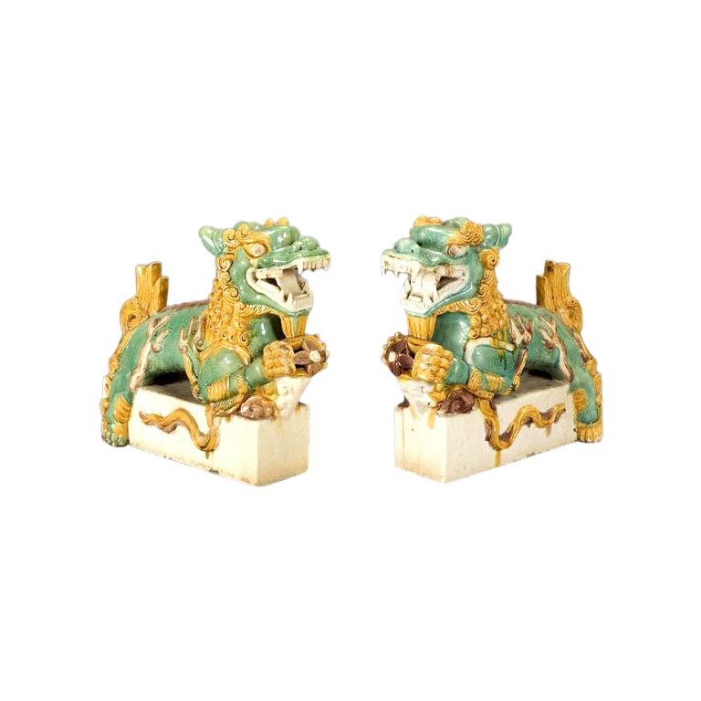 A Pair Of Rare And Fine Ceramic San-cai Guardian Lions
