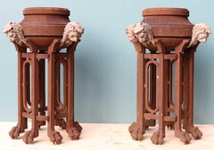 Pair of Rare Antique Cast Iron Braziers