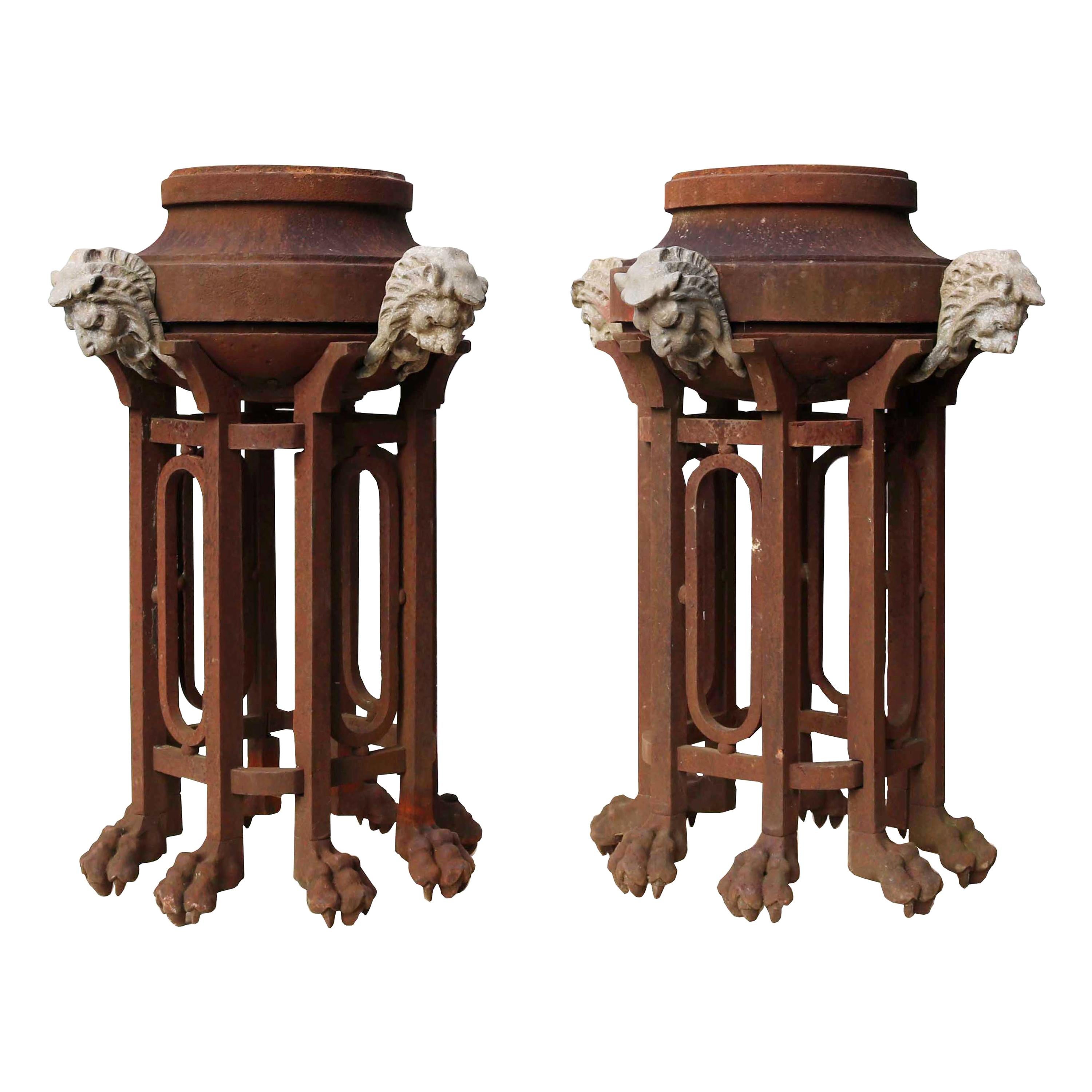Pair of Rare Antique Cast Iron Braziers For Sale at 1stdibs