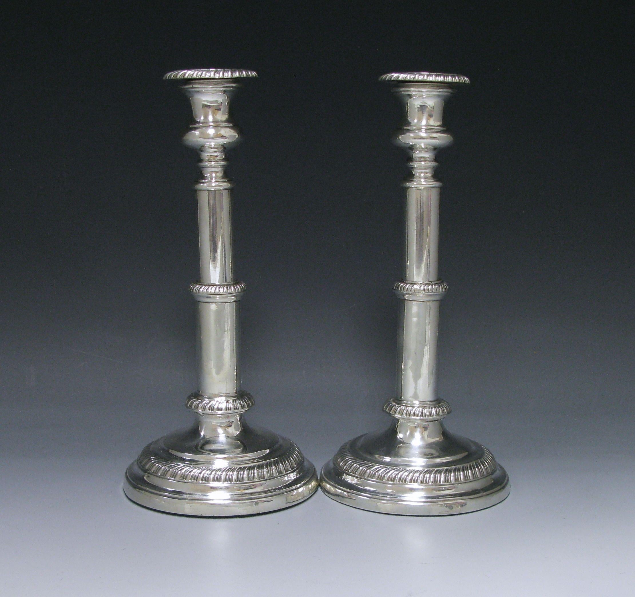 Pair of Rare Antique Silver Telescopic Candlesticks In Good Condition For Sale In London, GB