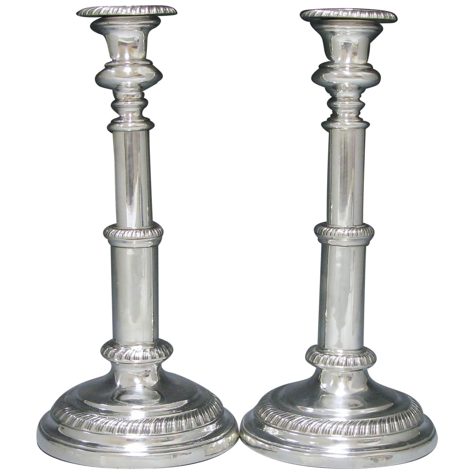 Pair of Rare Antique Silver Telescopic Candlesticks For Sale