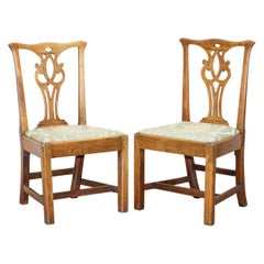 Used Pair of Rare circa 1780 Chippendale Burr Fruit Wood Chairs Stunning Timber