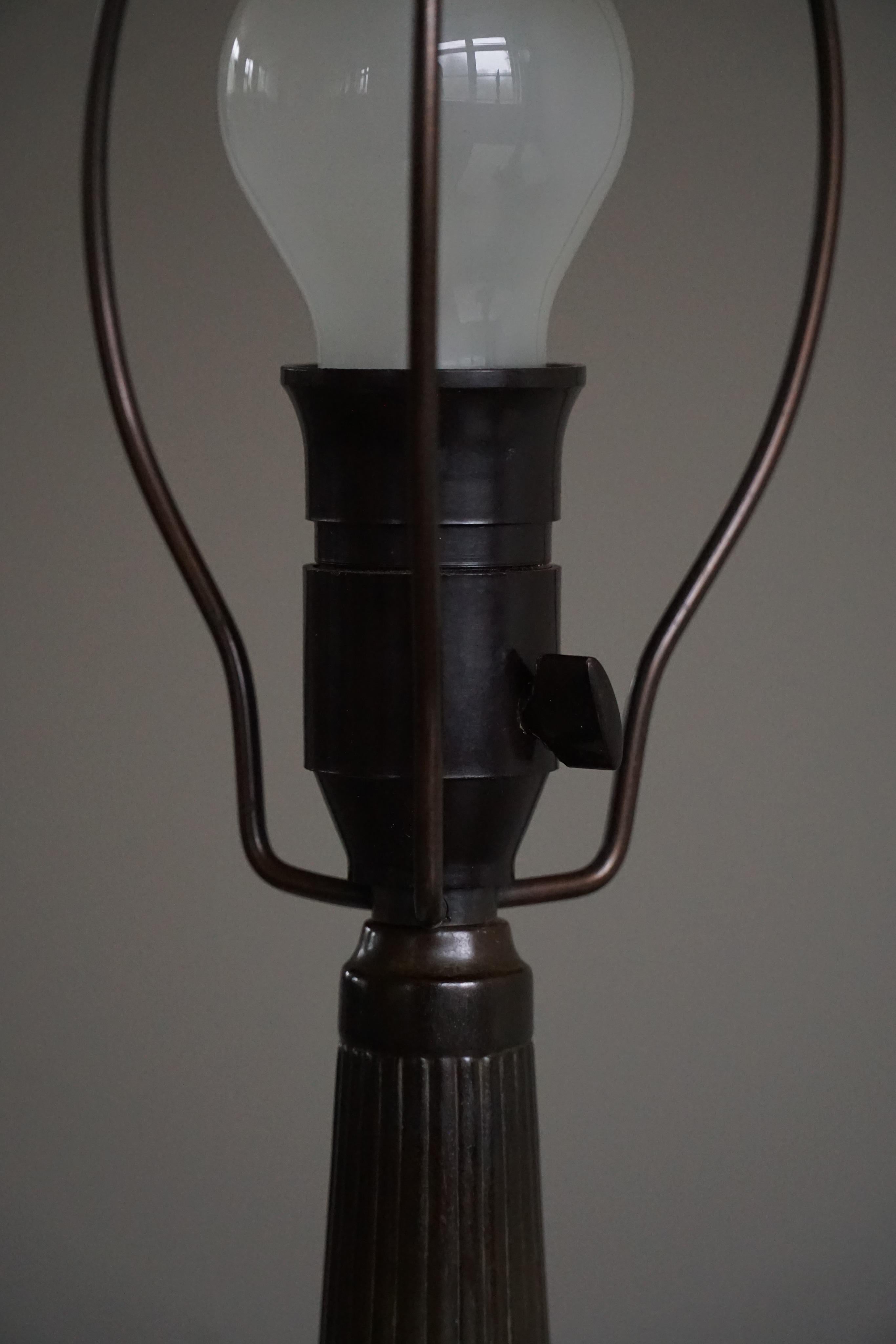 Metal Pair of Rare Danish Art Deco Table Lamps by Just Andersen in Diskometal, 1920s