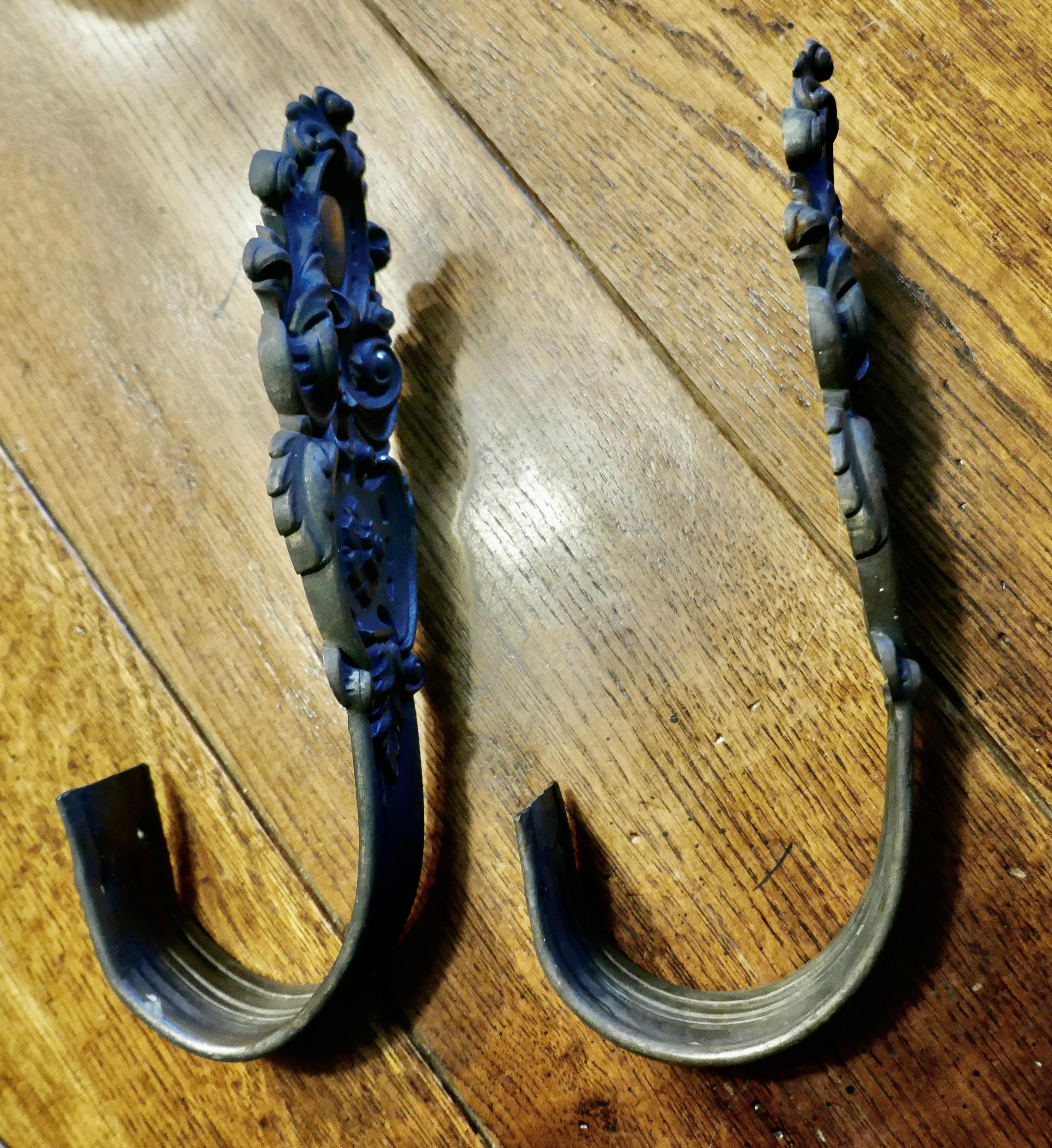 Mid-19th Century Pair of Rare Early English 19th Century Patinated Brass Curtain Tie Backs For Sale