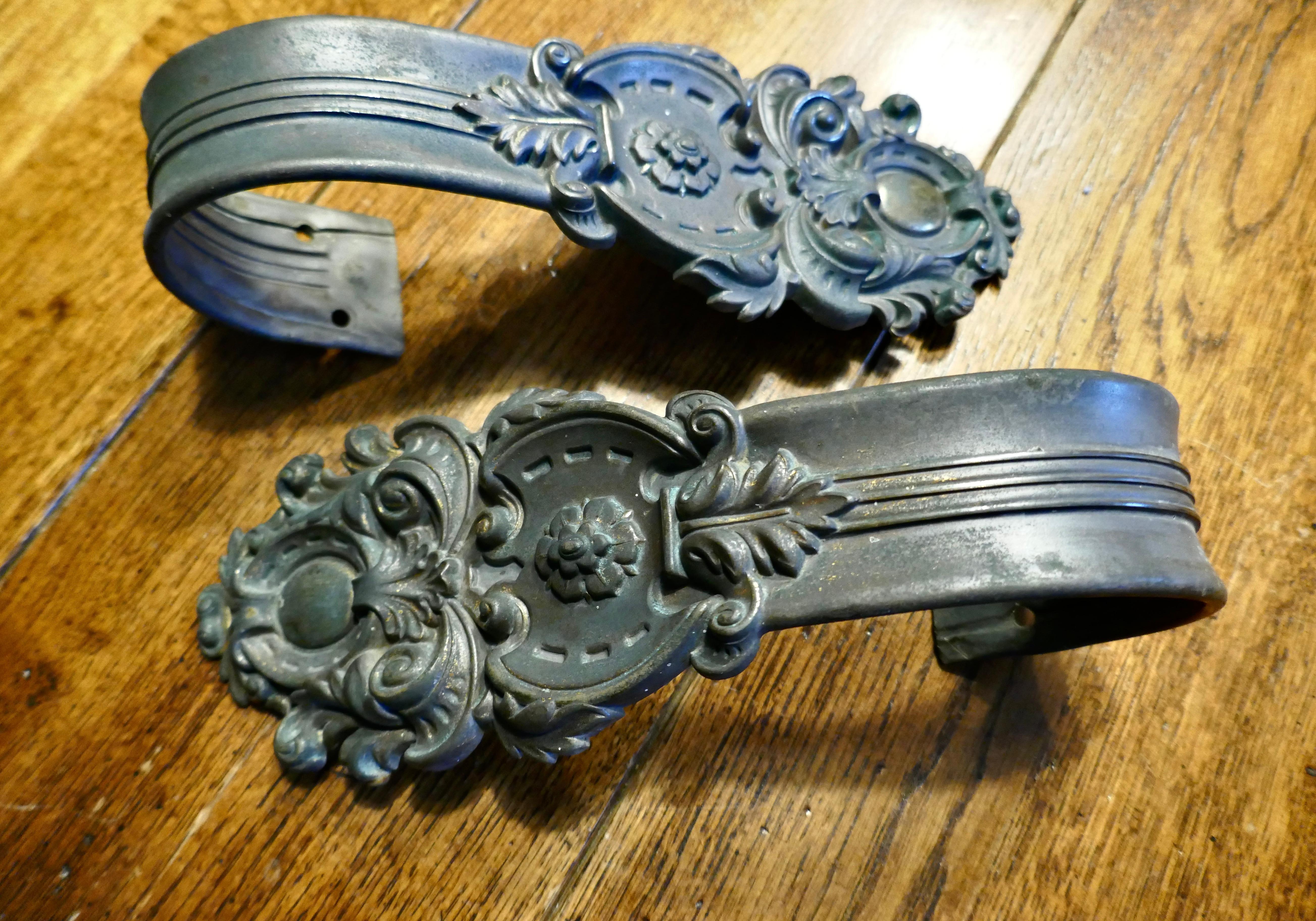 Pair of Rare Early English 19th Century Patinated Brass Curtain Tie Backs For Sale 1