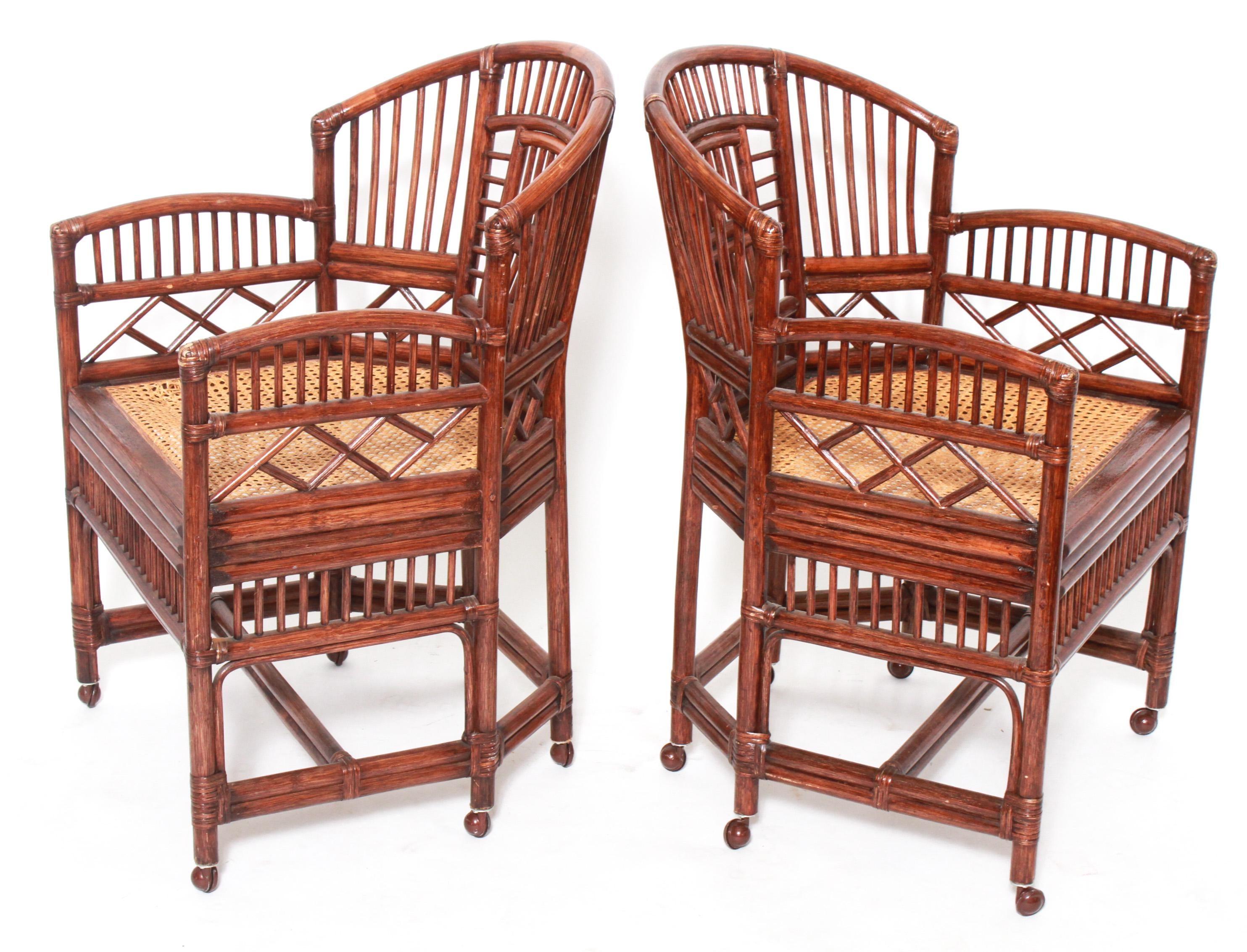 Pair of Rattan Chinoiserie Fretwork Armchairs In Good Condition In Locust Valley, NY