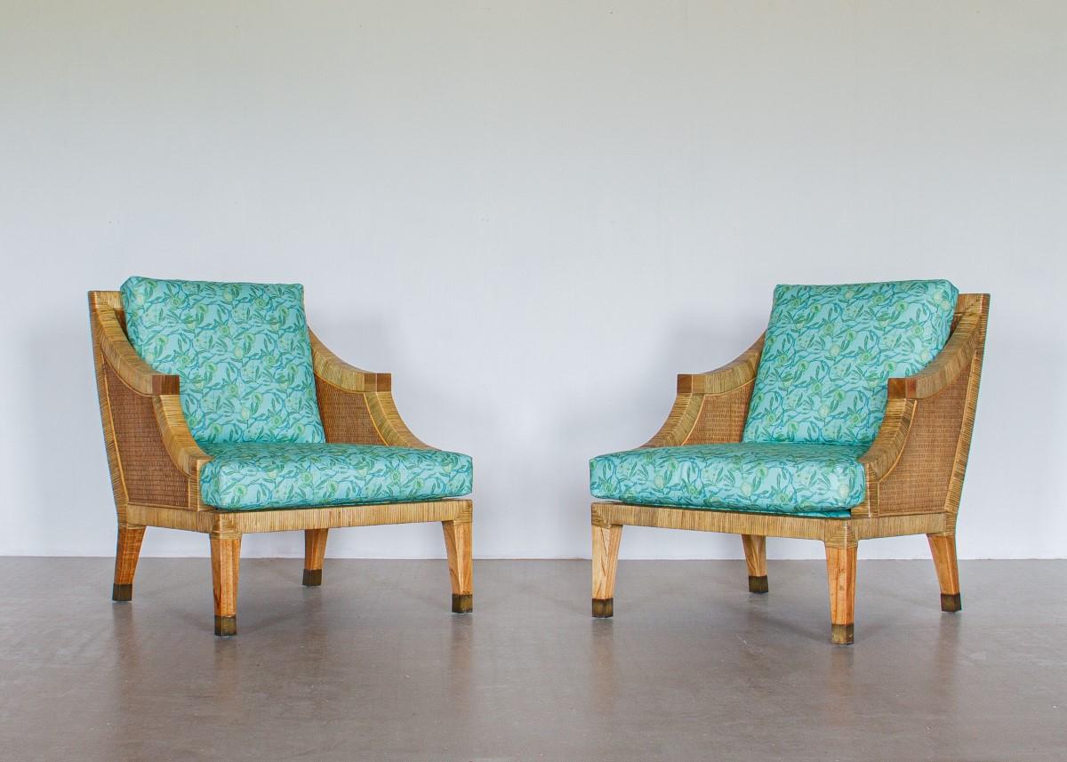 American Pair of Rattan Framed Armchairs, 1970s