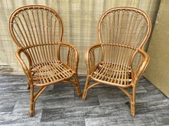 A Pair of Rattan Lounge Chairs in the Franco Albini's Style. Circa 1980s