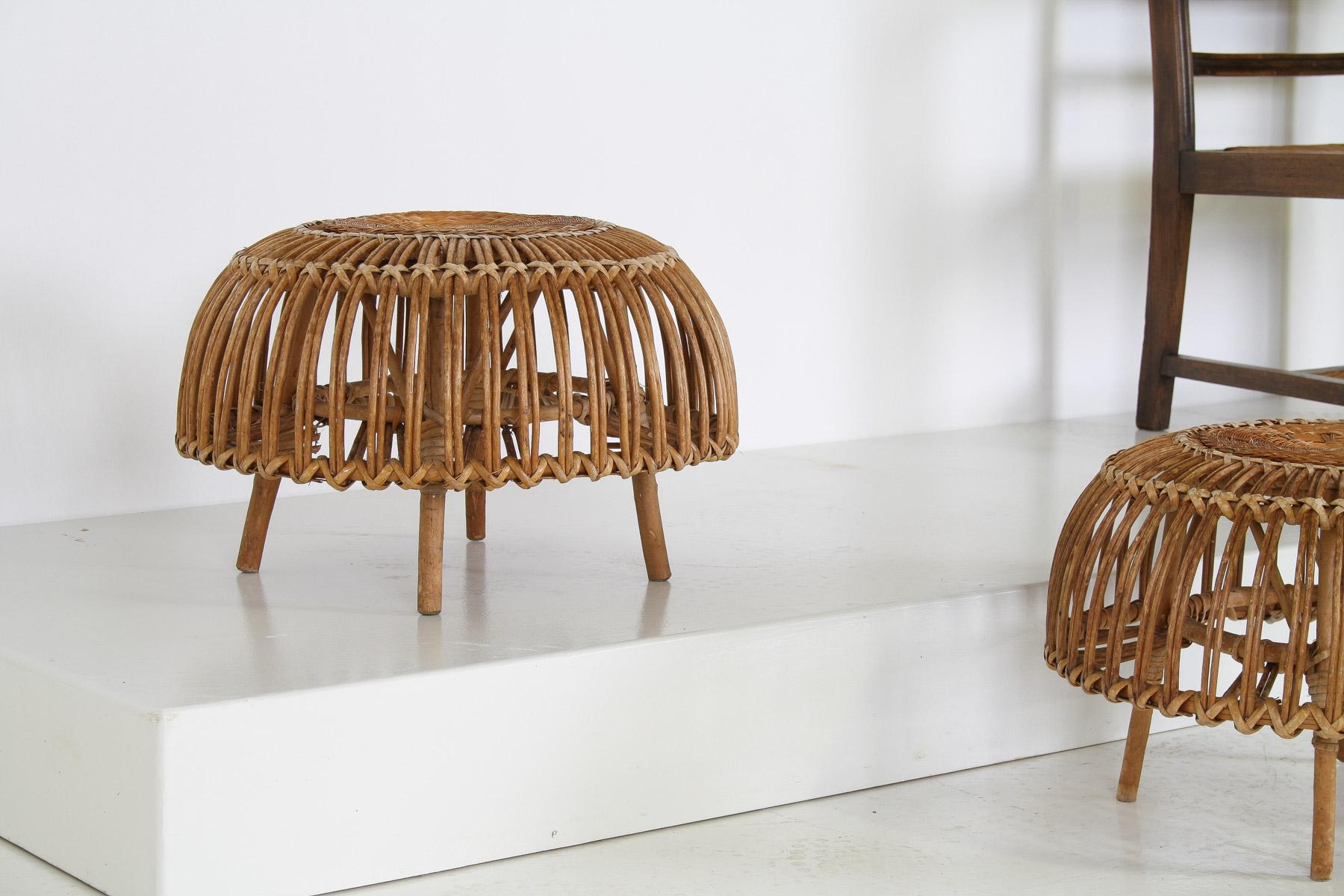 A Pair of Rattan Wicker Ottoman Footstools Lobster Pot in style of Franco Albini 5