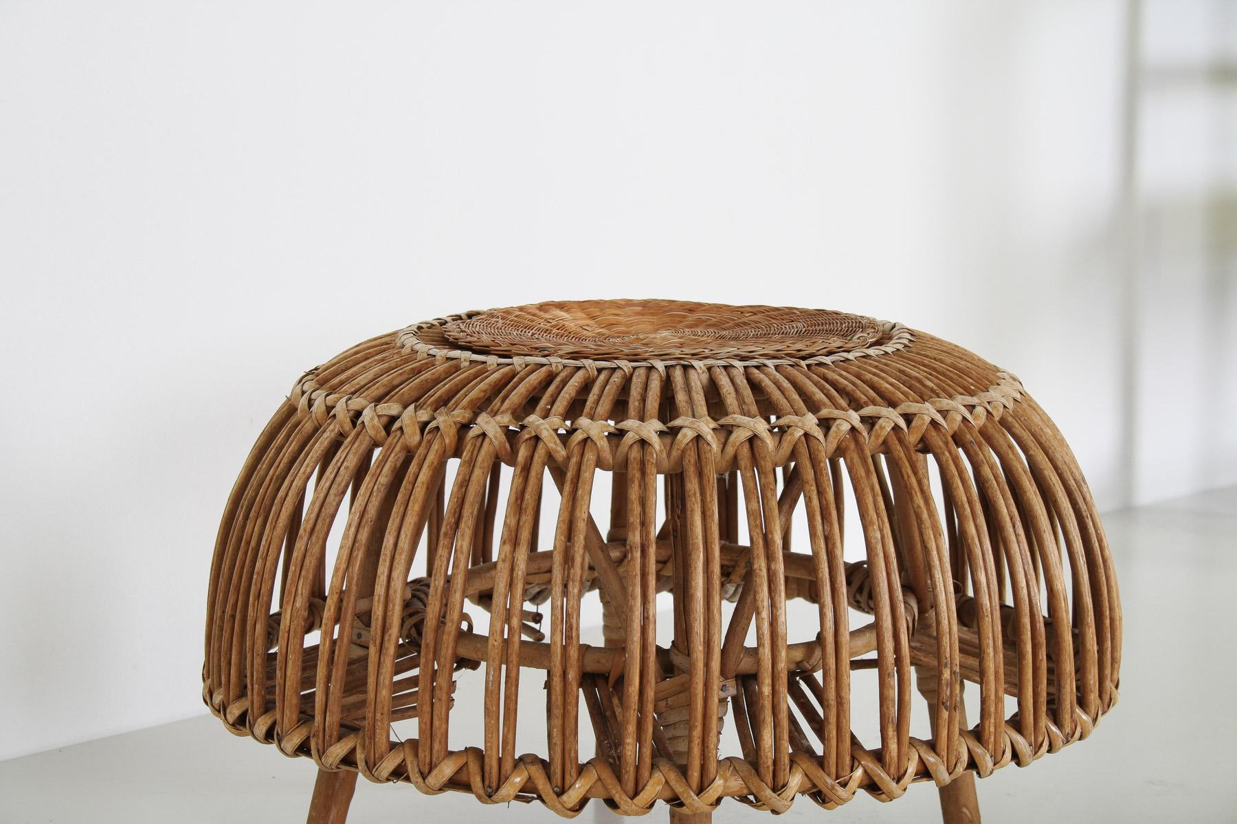 A Pair of Rattan Wicker Ottoman Footstools Lobster Pot in style of Franco Albini 6