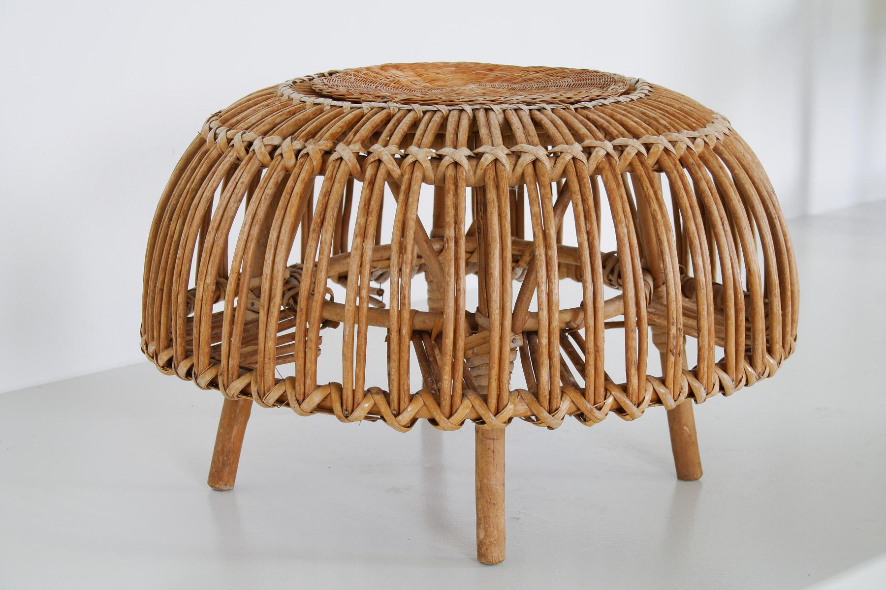A Pair of Rattan Wicker Ottoman Footstools Lobster Pot in style of Franco Albini 7