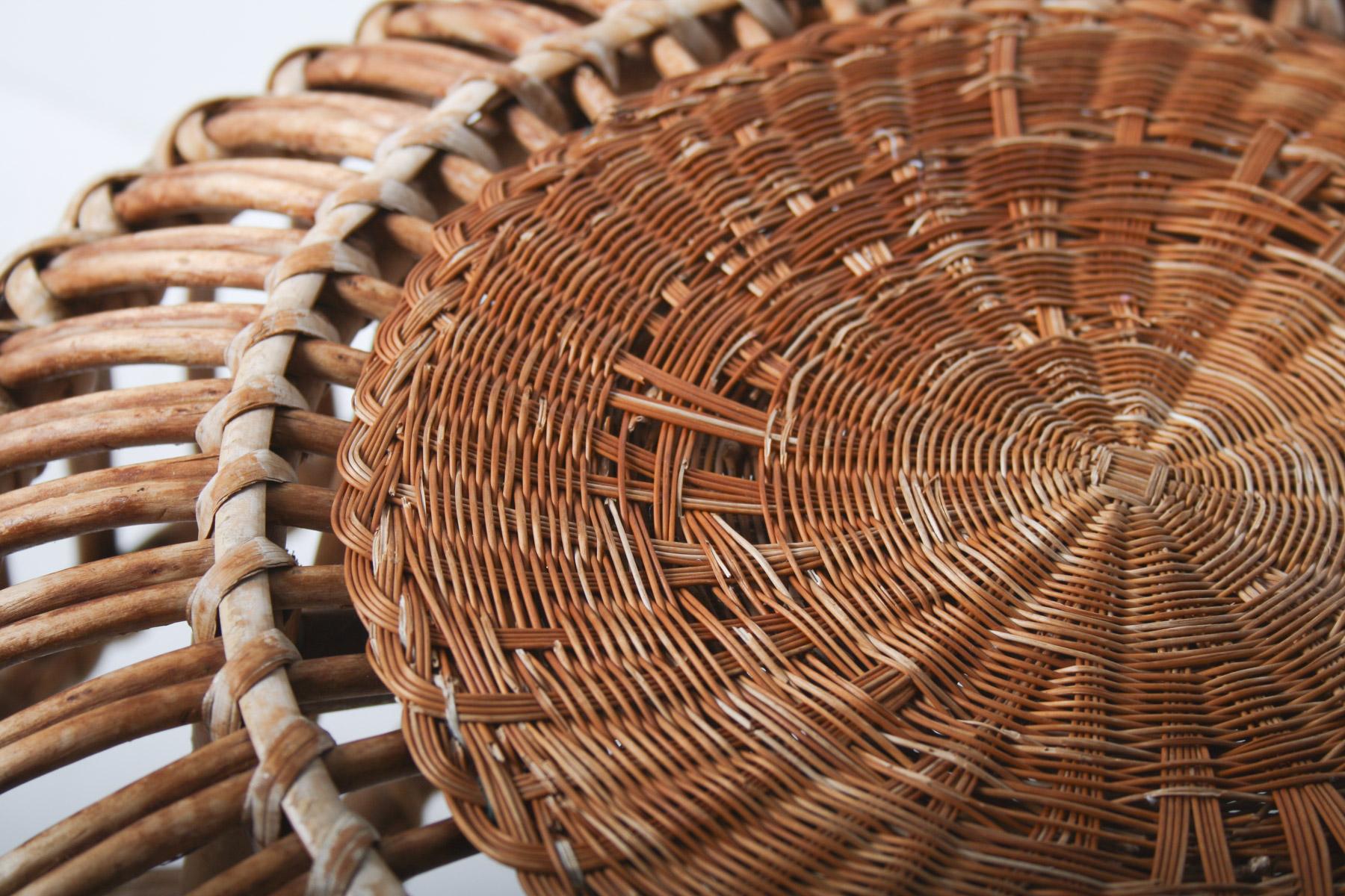 A Pair of Rattan Wicker Ottoman Footstools Lobster Pot in style of Franco Albini 9