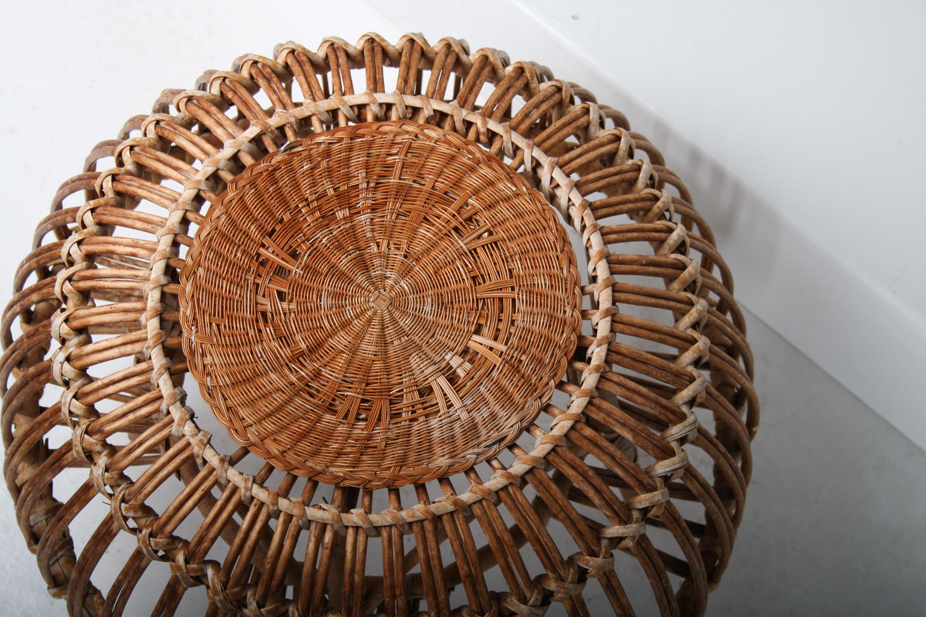 A Pair of Rattan Wicker Ottoman Footstools Lobster Pot in style of Franco Albini 10