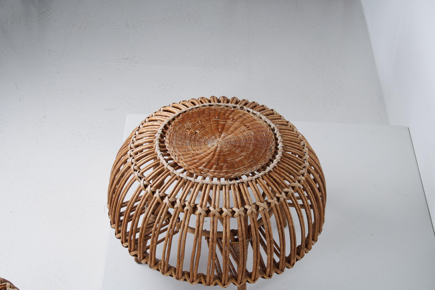 A Pair of Rattan Wicker Ottoman Footstools Lobster Pot in style of Franco Albini 11