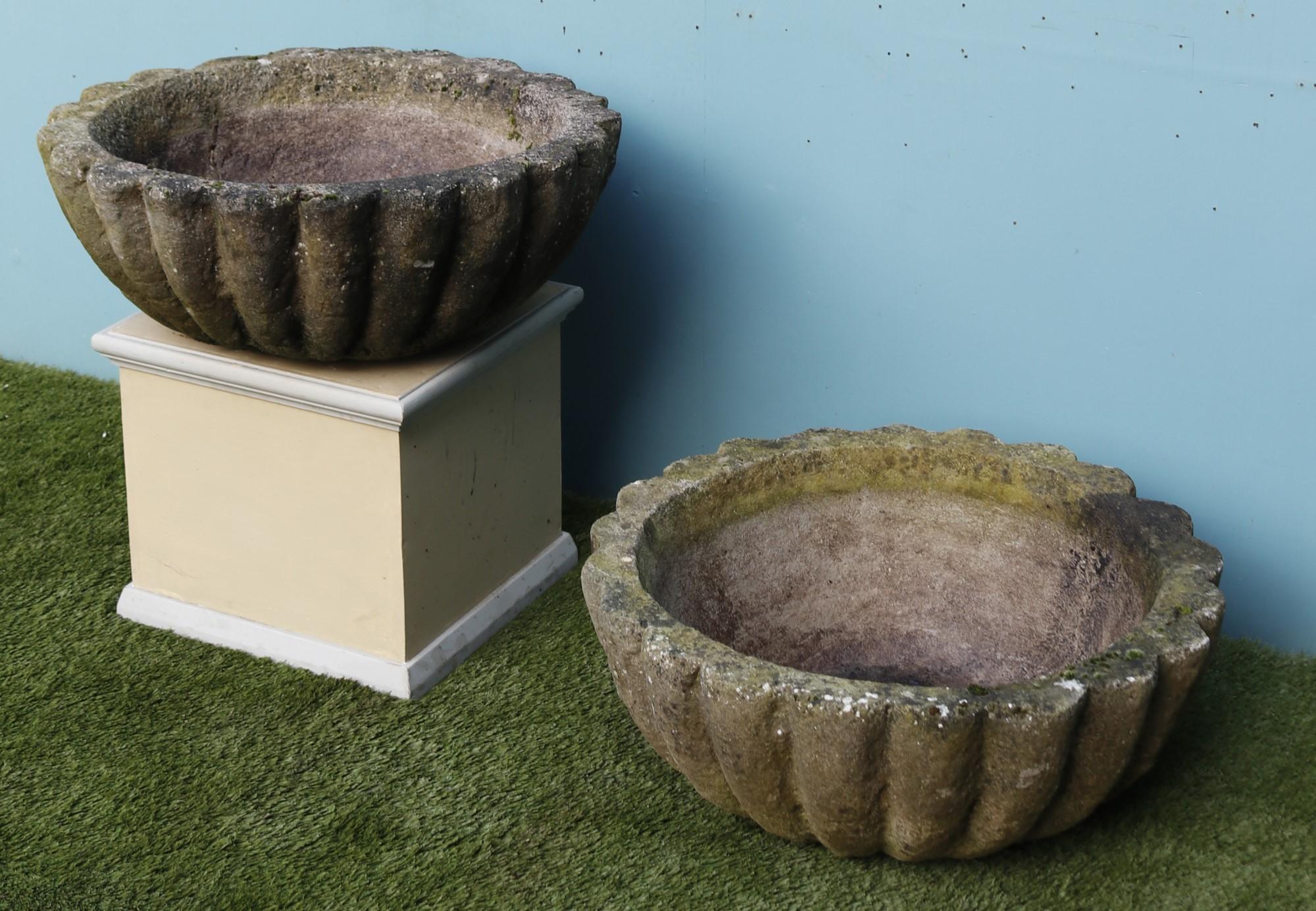 Pair of Reclaimed Stone Planters In Fair Condition For Sale In Wormelow, Herefordshire