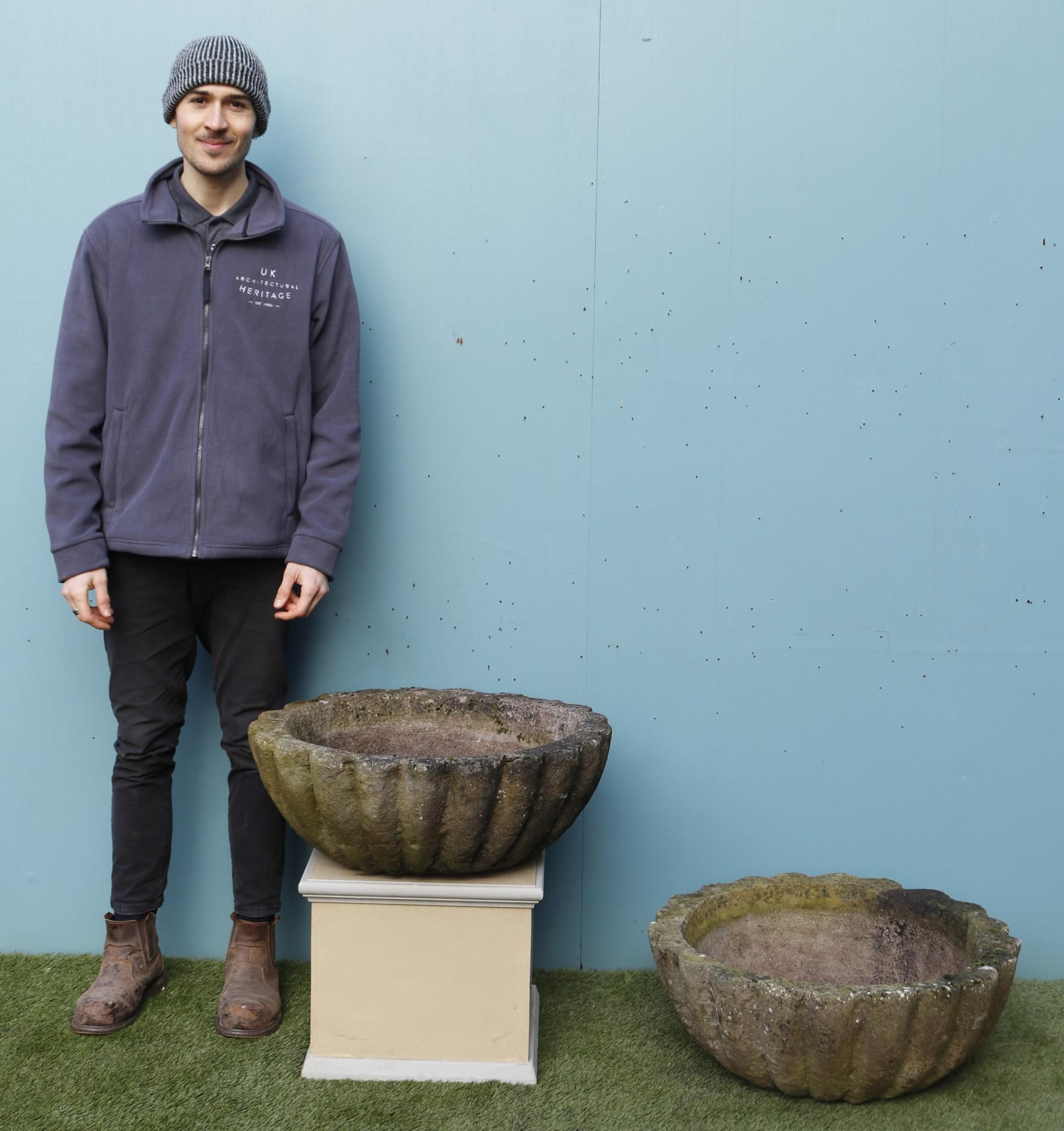 20th Century Pair of Reclaimed Stone Planters For Sale