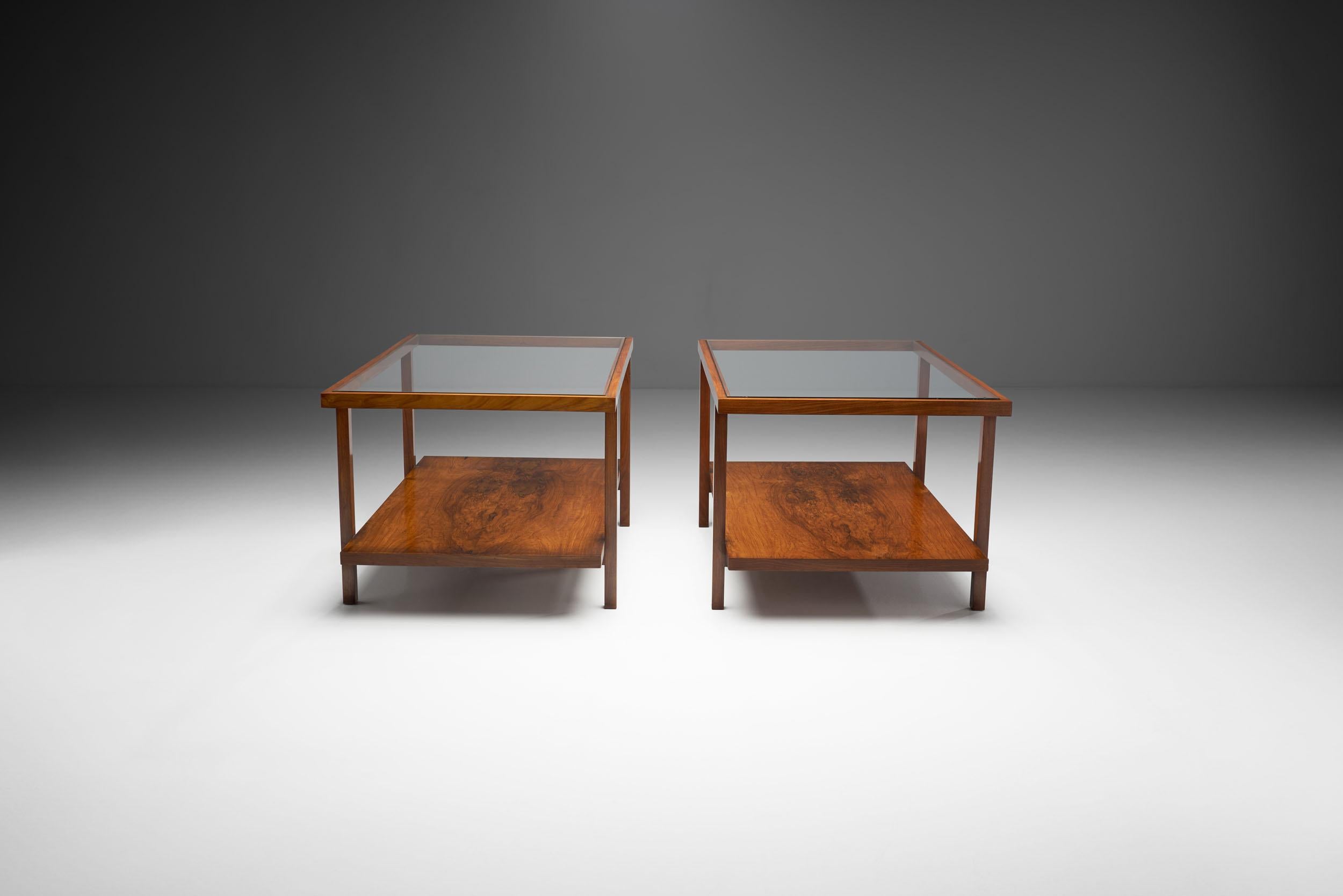 Mid-Century Modern A Pair of Rectangular Branco and Preto Side Tables in Caviuna Wood, Brazil 1960s For Sale