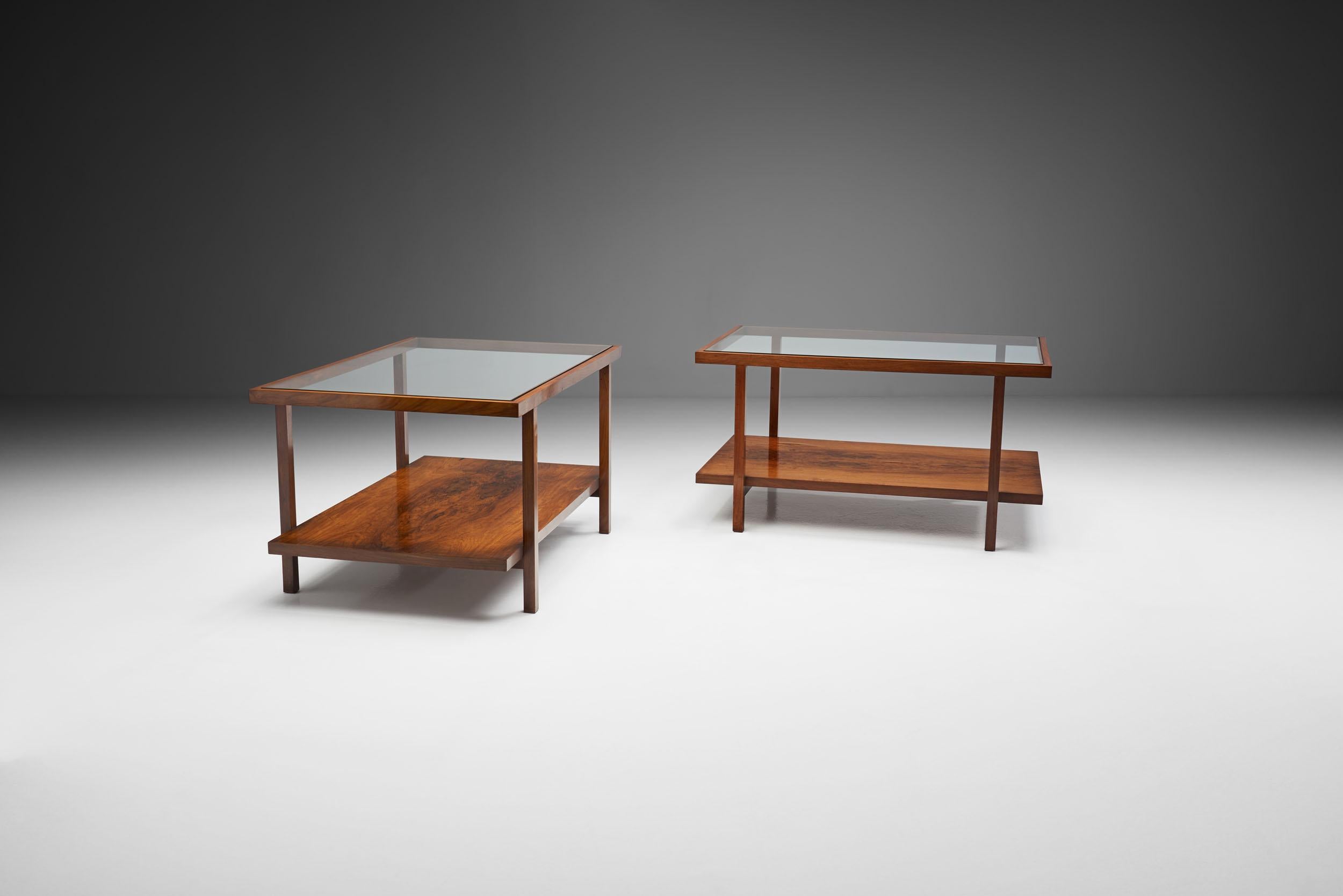 Brazilian A Pair of Rectangular Branco and Preto Side Tables in Caviuna Wood, Brazil 1960s For Sale