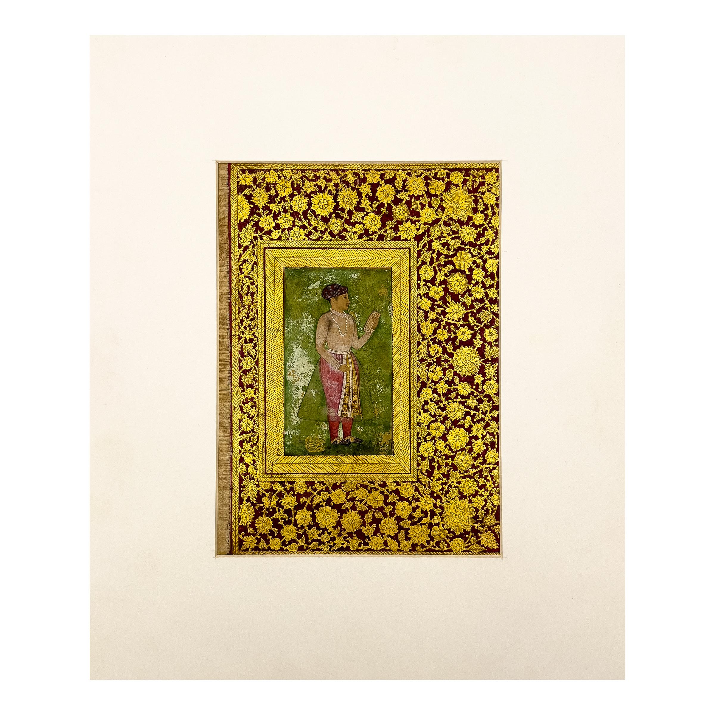 18th Century and Earlier Pair of Red, Black and Gold Indian Album Pages, Deccan, Bijapur or Golconda, C For Sale
