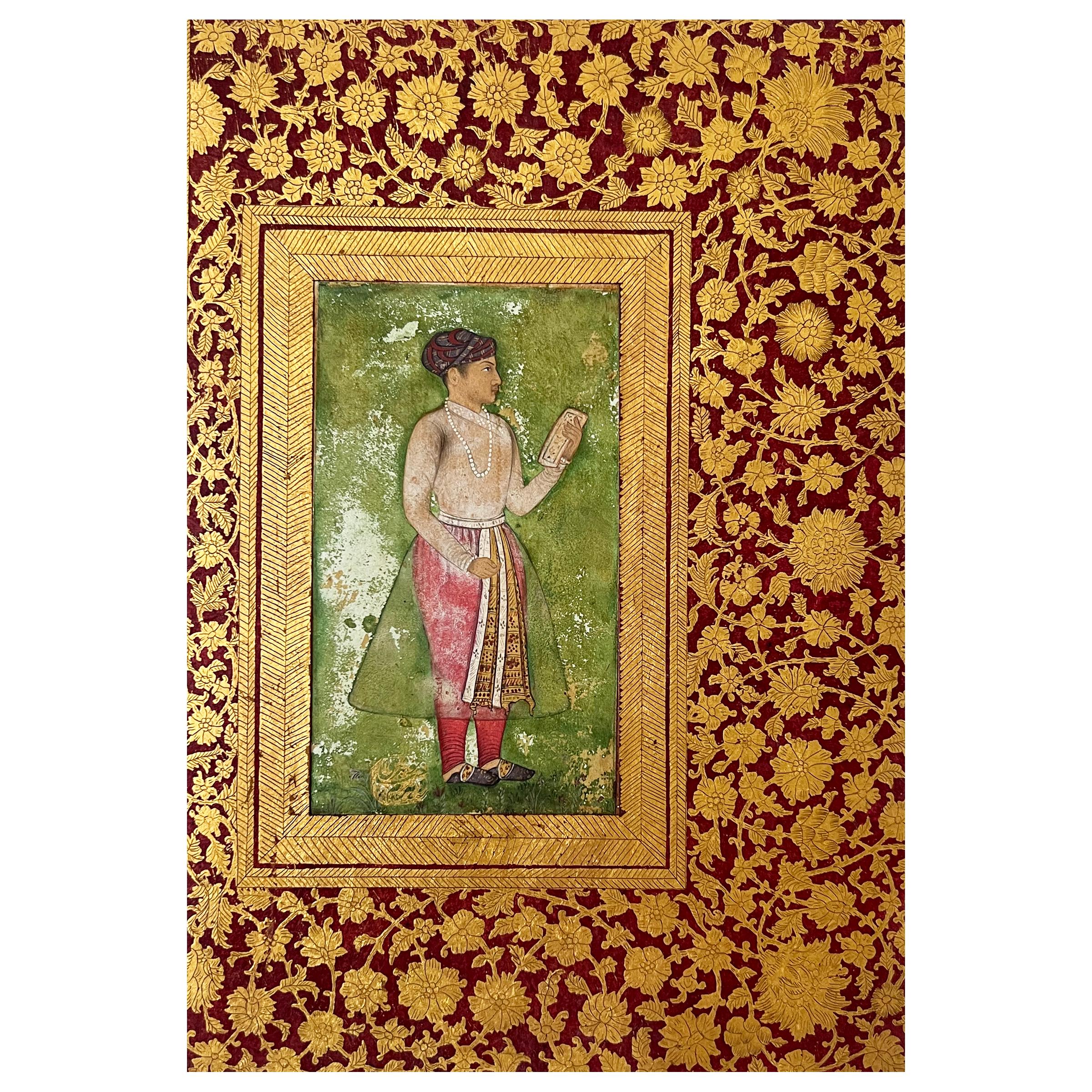 Paint Pair of Red, Black and Gold Indian Album Pages, Deccan, Bijapur or Golconda, C For Sale