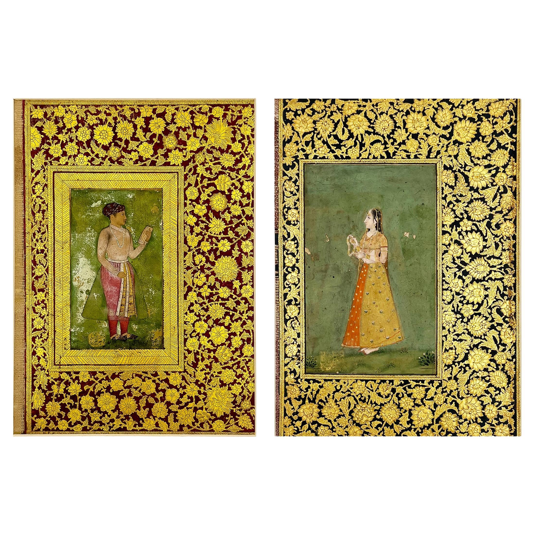Ein Paar rote, schwarze und goldene indische Albumseiten, Deccan, Bijapur oder Golconda, C im Angebot