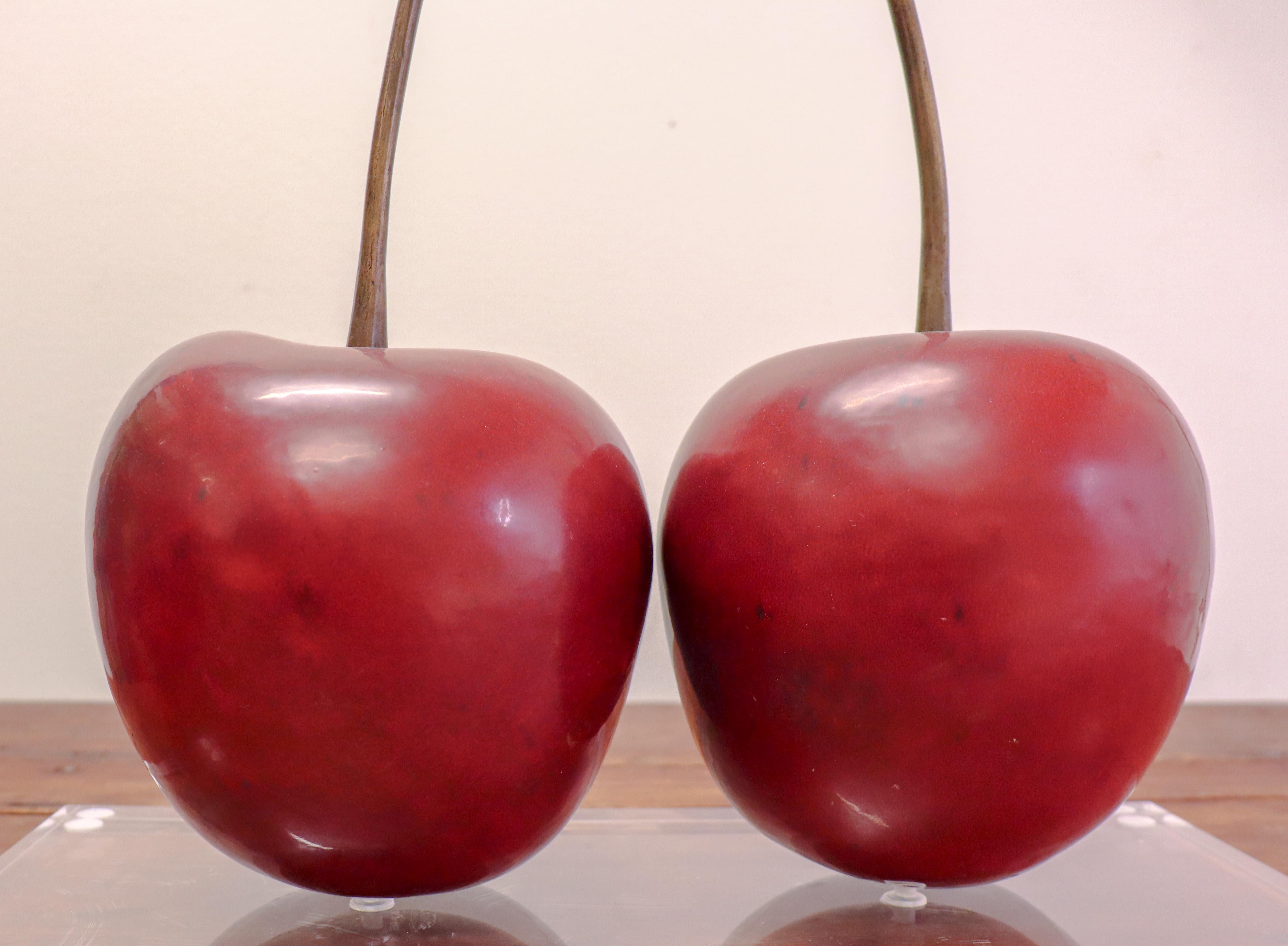 20th Century A pair of Red Cherries Ceramic & Bronze Sculpture by Hans Hedberg, Biot, France