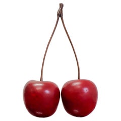 A pair of Red Cherries Ceramic & Bronze Sculpture by Hans Hedberg, Biot, France