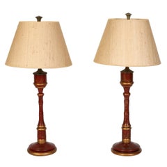 Coppia di lampade decorate a cineserie rosse