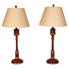 A Pair of Red Chinoiserie Decorated Lamps