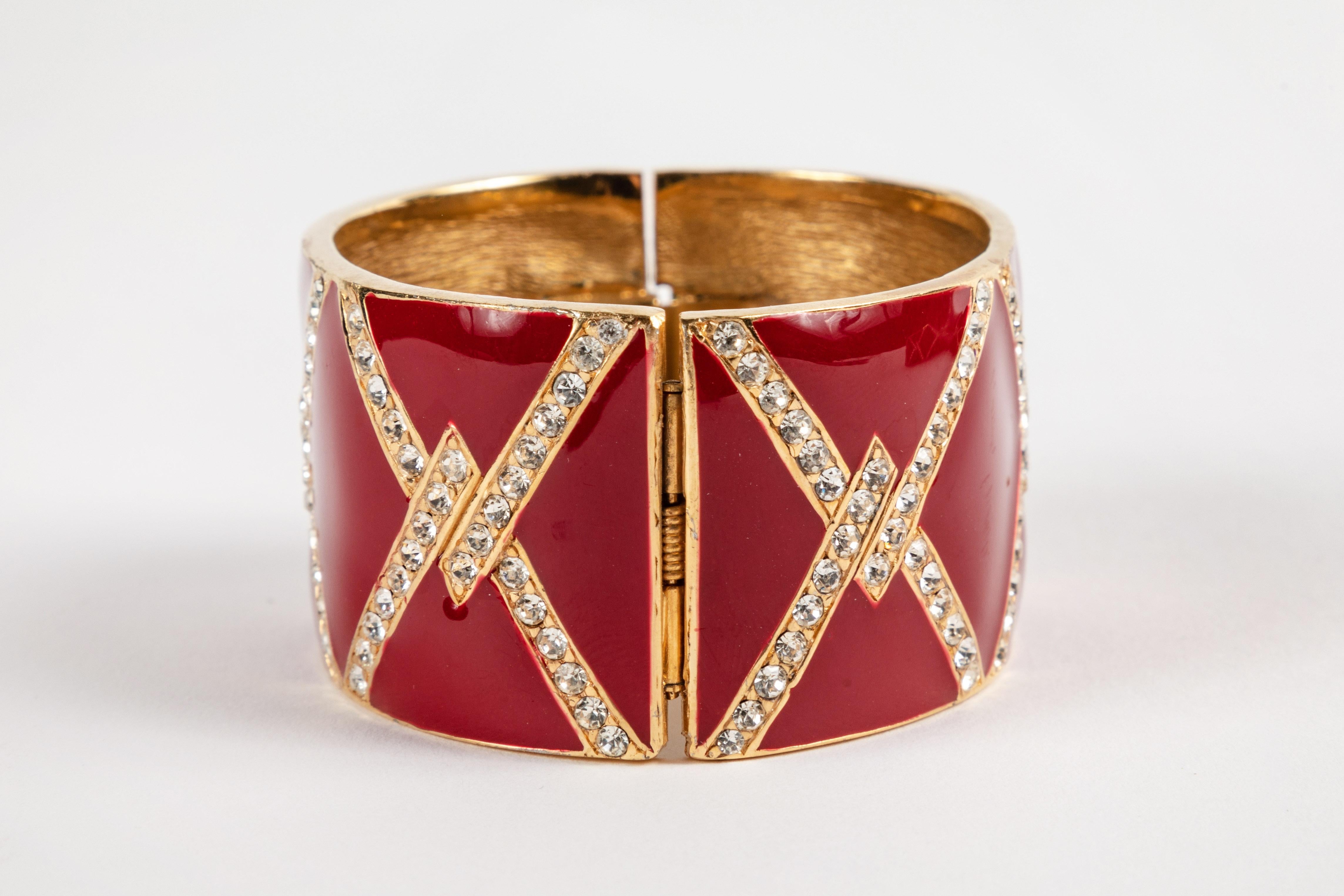 A Pair of Red Enamel and Rhinestone Cuffs by Ciner 5