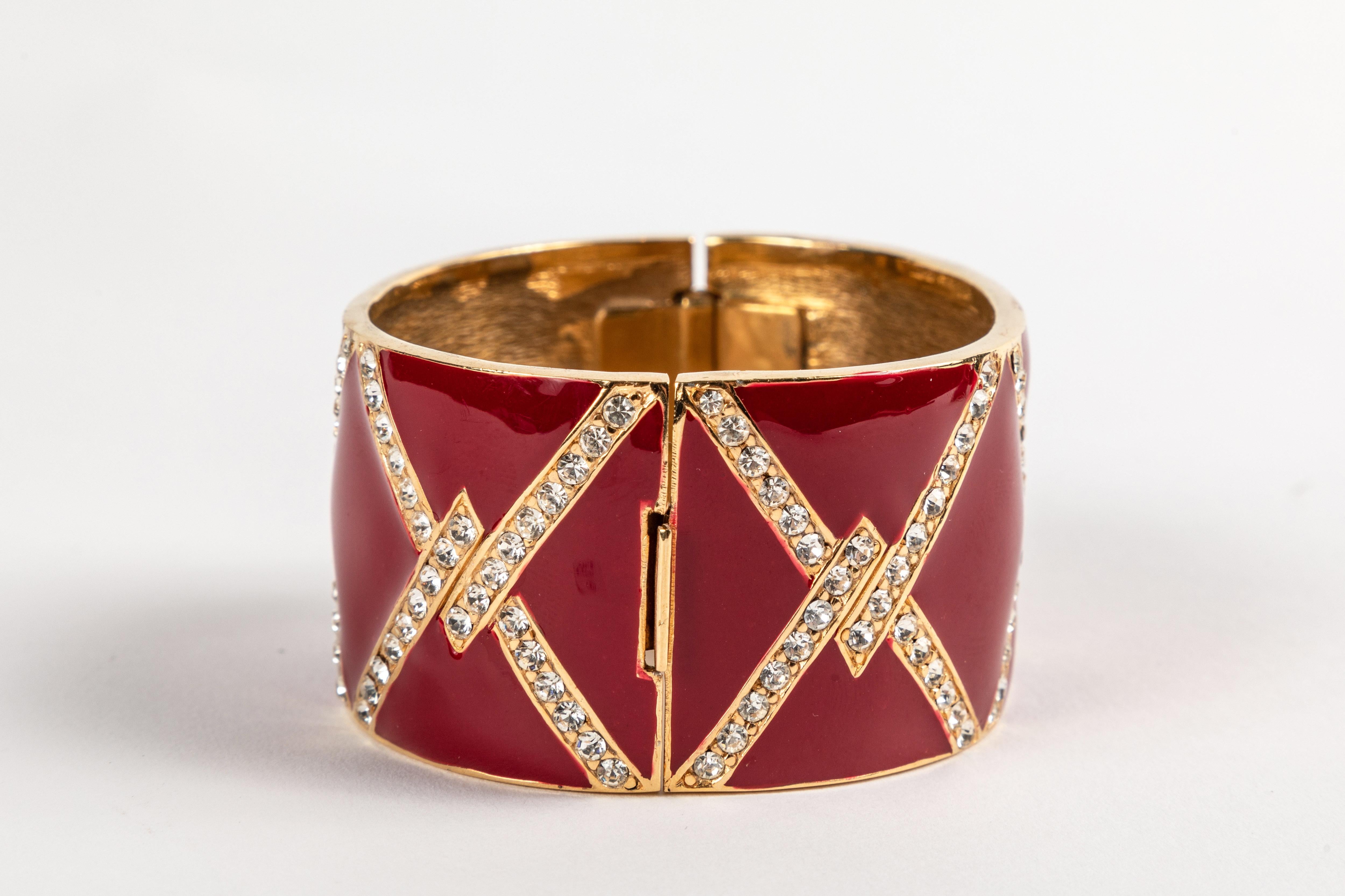 A Pair of Red Enamel and Rhinestone Cuffs by Ciner 6