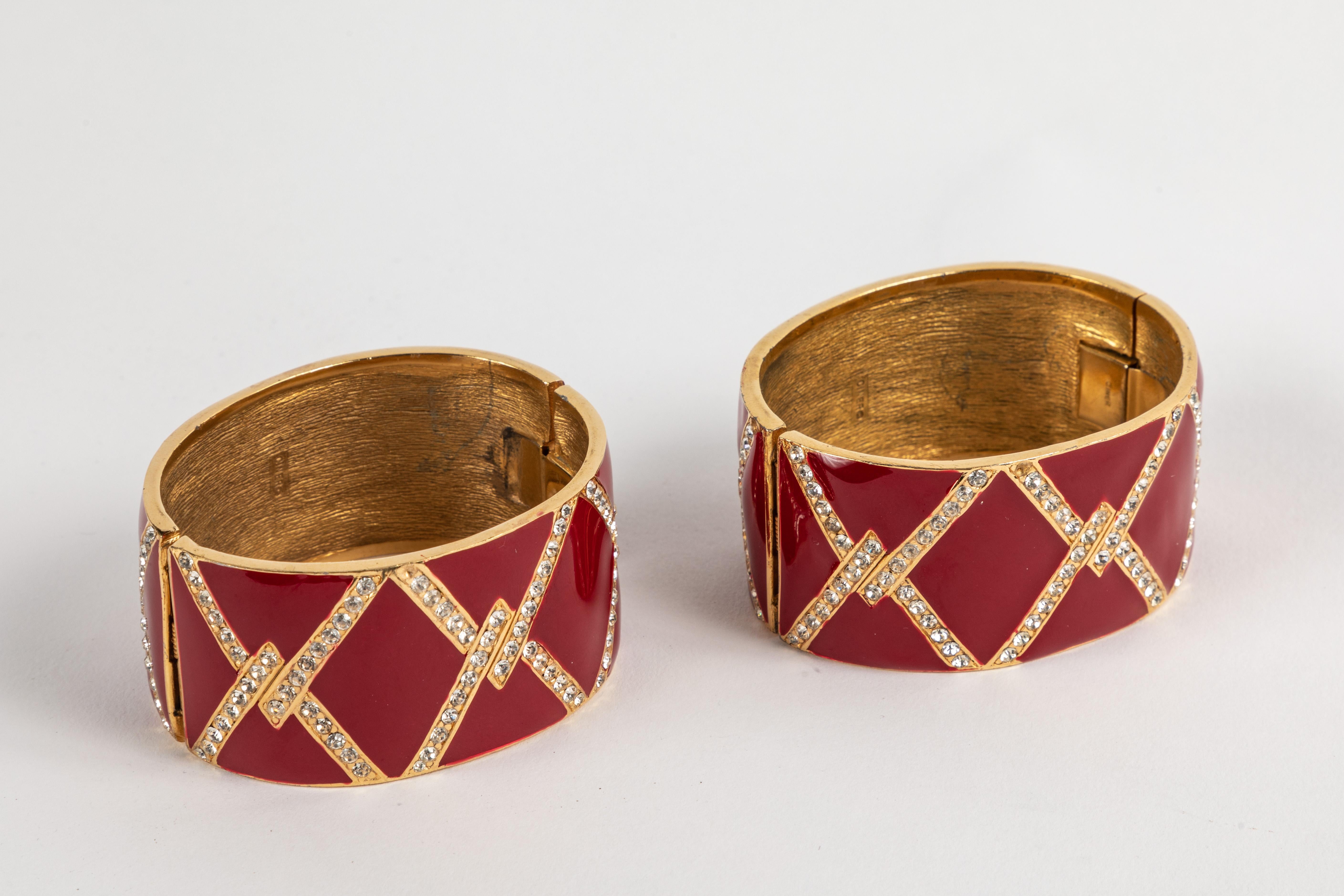 Art Deco A Pair of Red Enamel and Rhinestone Cuffs by Ciner