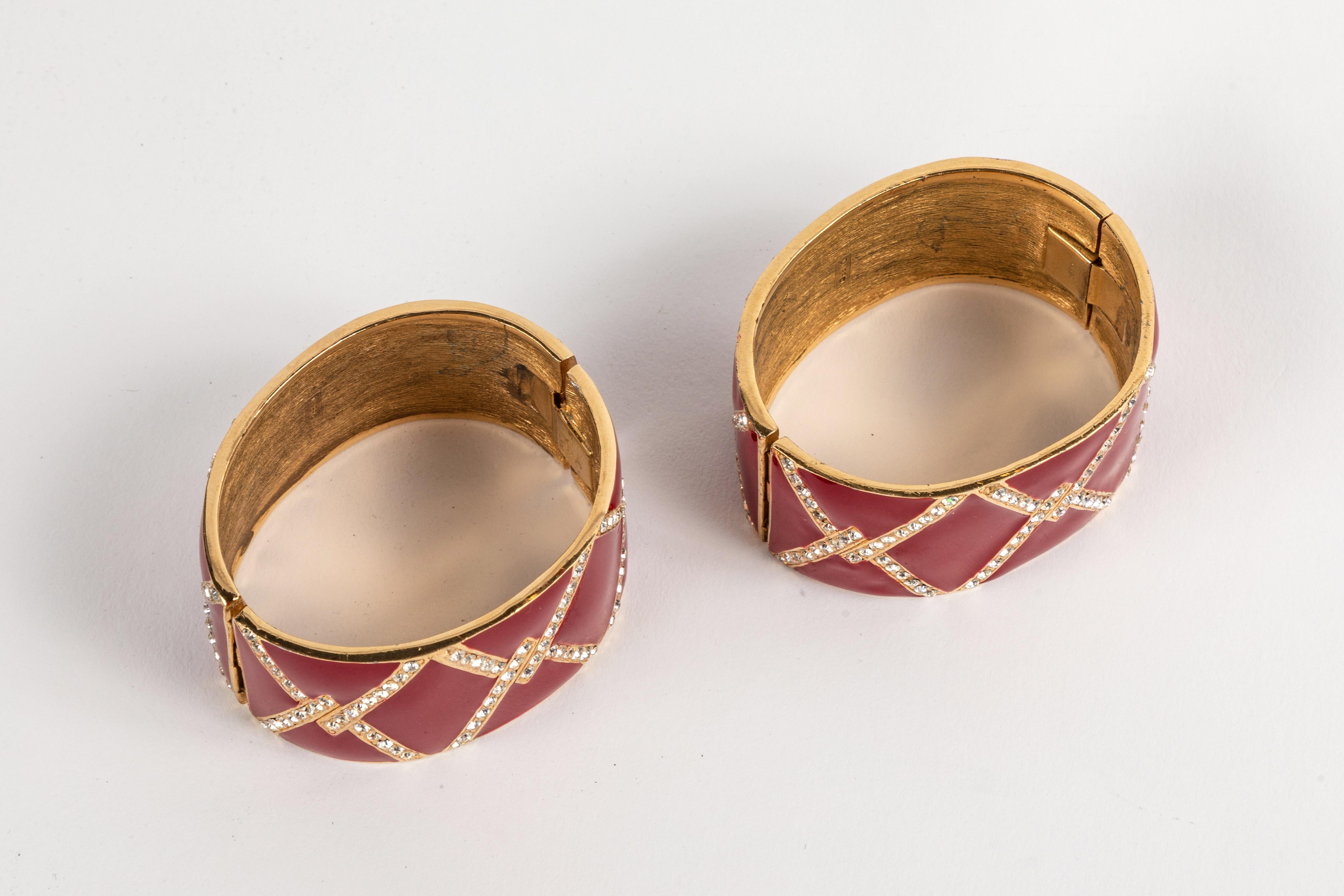A Pair of Red Enamel and Rhinestone Cuffs by Ciner In Excellent Condition In Palm Desert, CA