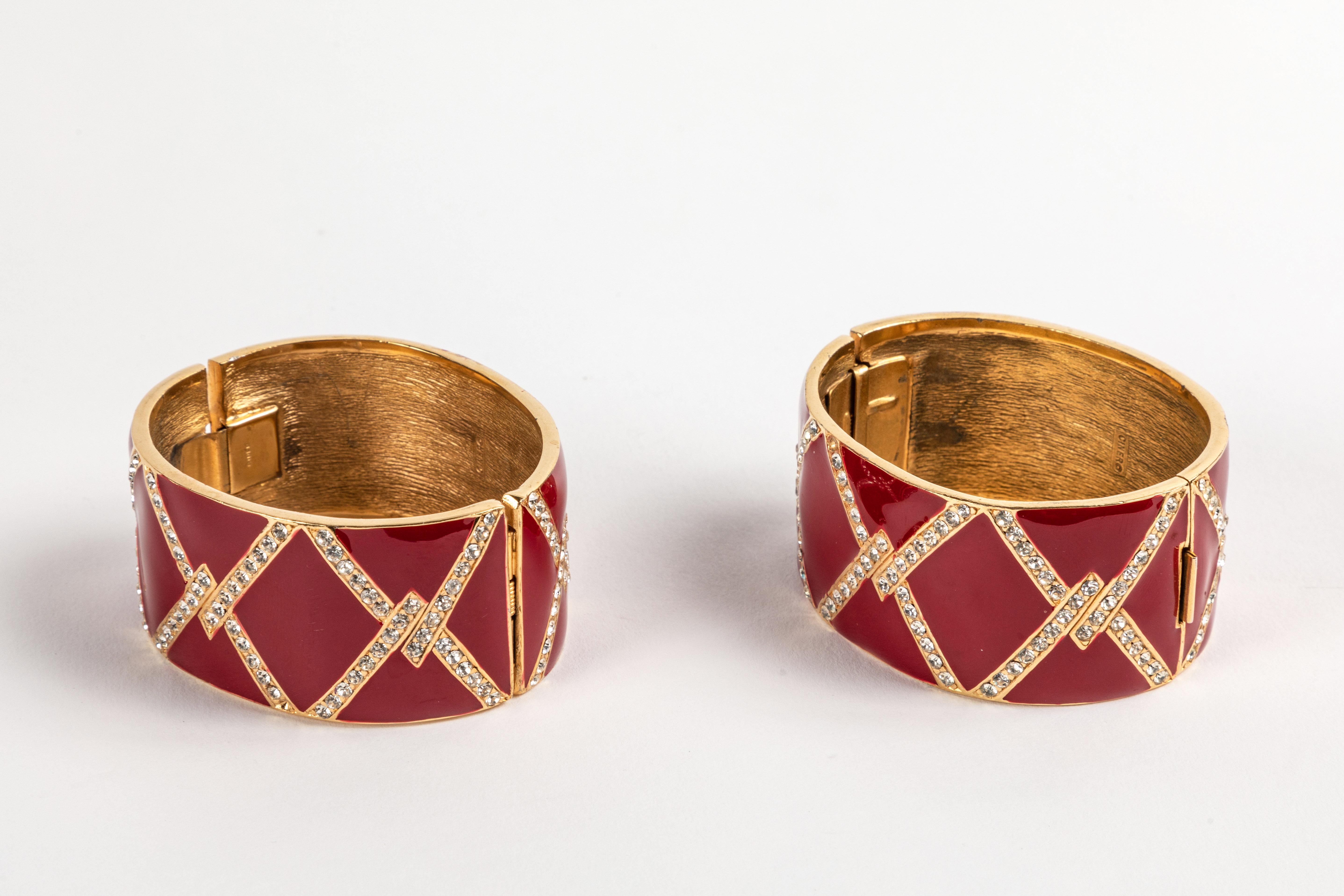 Women's A Pair of Red Enamel and Rhinestone Cuffs by Ciner